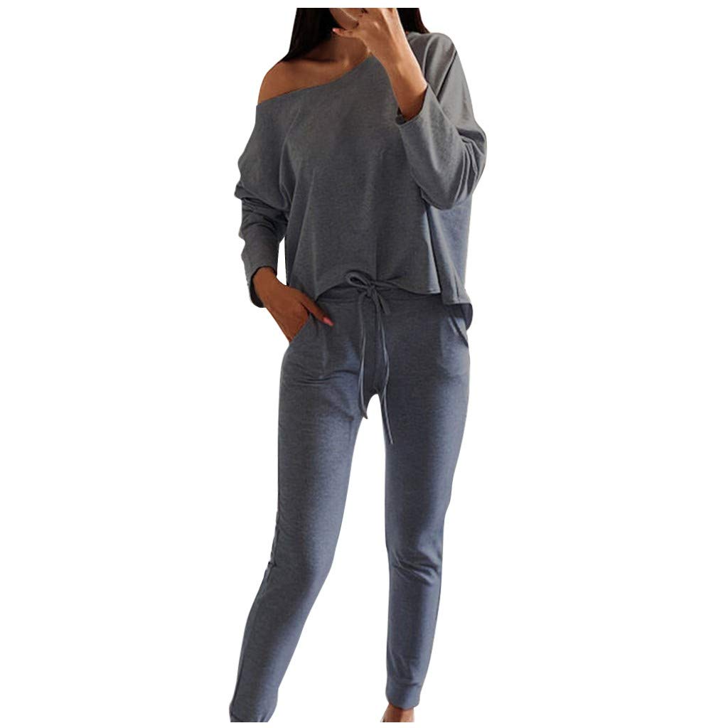 Women's 2-Piece Gym Sets - O-Neck Long Sleeve Top & Loose Pants - Casual Solid Color Matching Outfits for Workouts, Yoga & Everyday Wear