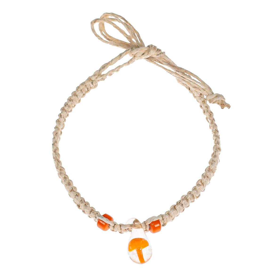 BlueRica Orange Mushroom Glass Teardrop Hemp Anklet Bracelet - Boho Hippie Ankle Jewelry for Women, Festival Accessories & Beach Wear