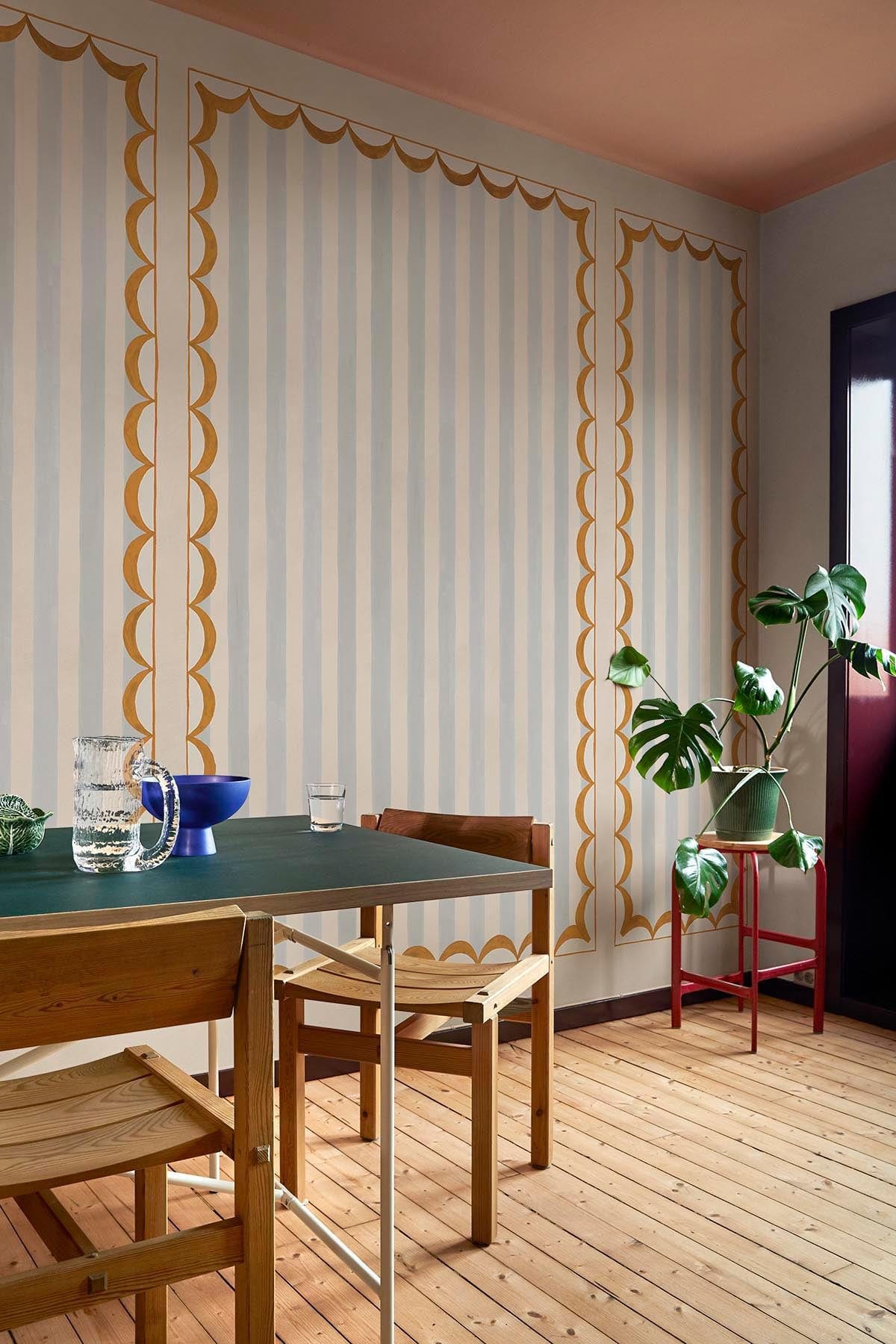 Scallop Panel Light Blue/Ochre - Decorative Wall Panel for Home & Office - Perfect for Bedroom, Living Room, and Commercial Spaces