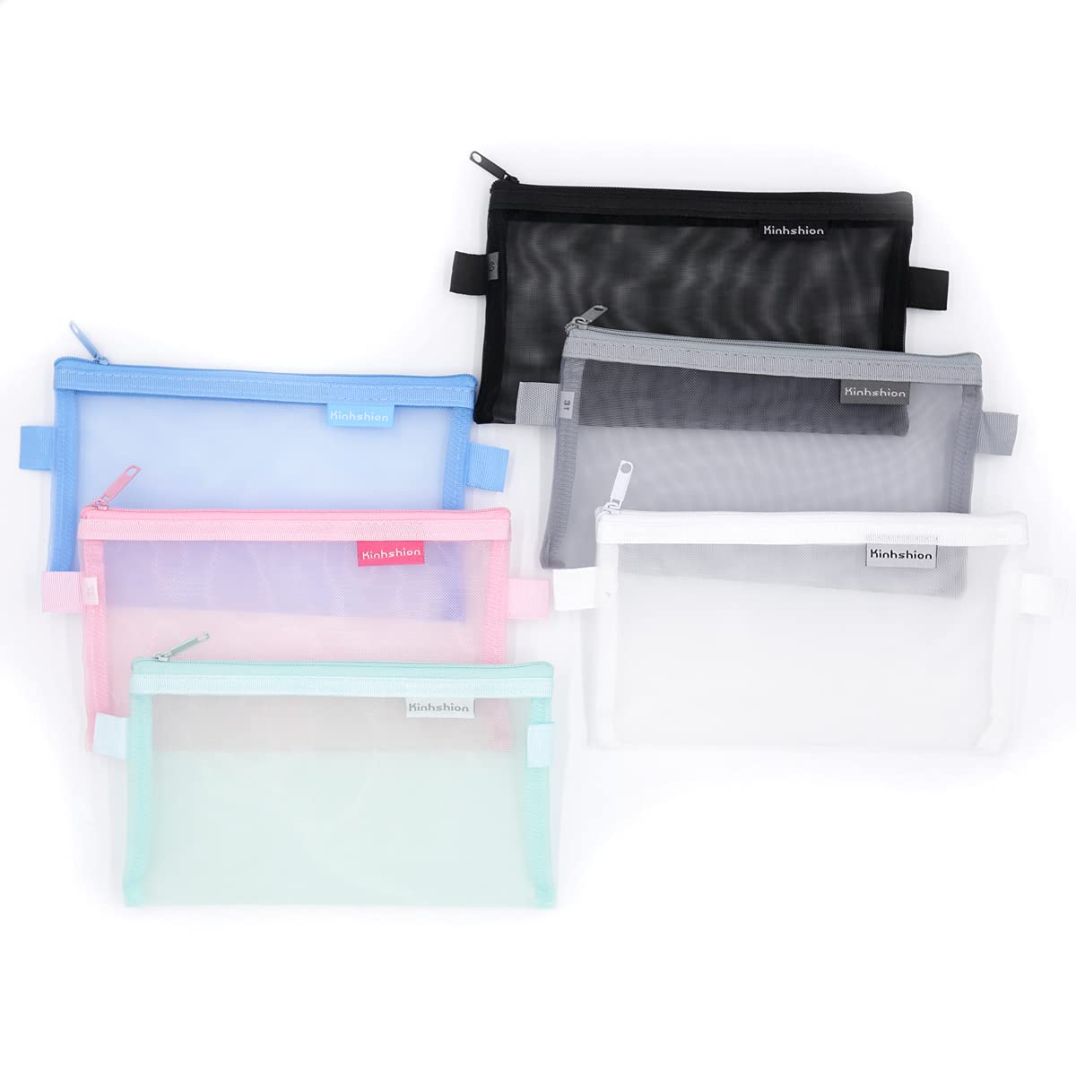 Kinhshion 6-Pack Mesh Zipper Pouch Set - Clear Small Organizer Bags for Cosmetics, Travel & Office Supplies (6 Colors) | Perfect for Makeup Storage, Travel Essentials & School Organization