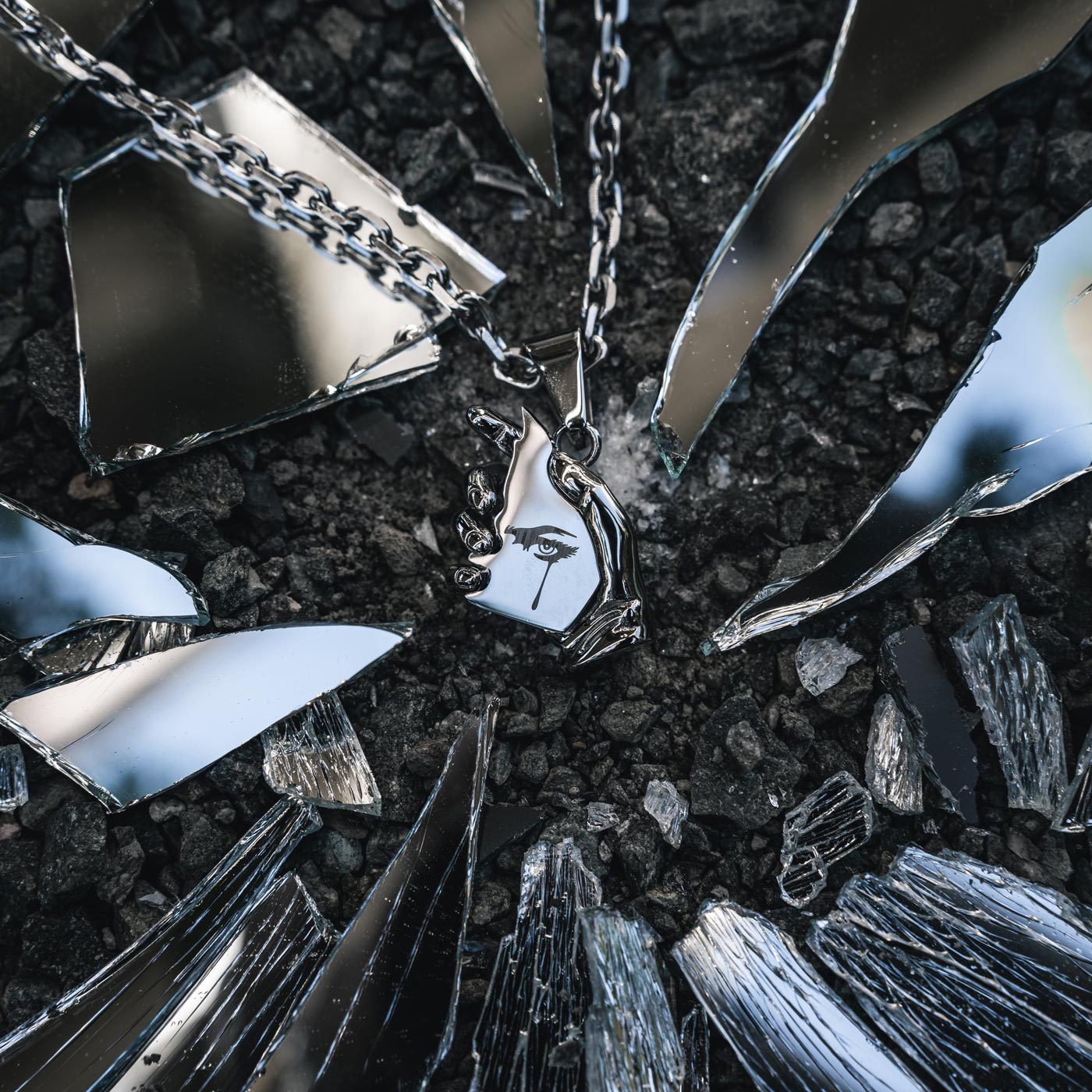 Broken Mirror Pendant Necklace - Gothic Jewelry for Women, Unique Cracked Glass Charm for Alternative Fashion Lovers | Perfect for Halloween Costumes, Dark Aesthetic Outfits & Witchy Style Accessories