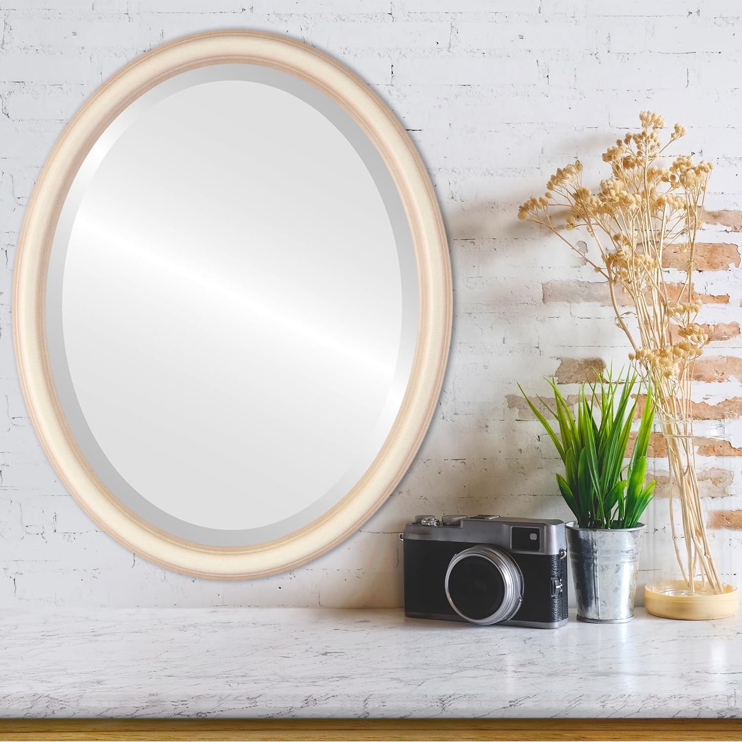 Oval Beveled Wall Mirror - Saratoga Style Taupe Frame - 20x26 Inches - Elegant Home Decor for Living Room, Bedroom & Entryway - Oval Crest Mirror for Modern & Traditional Interiors
