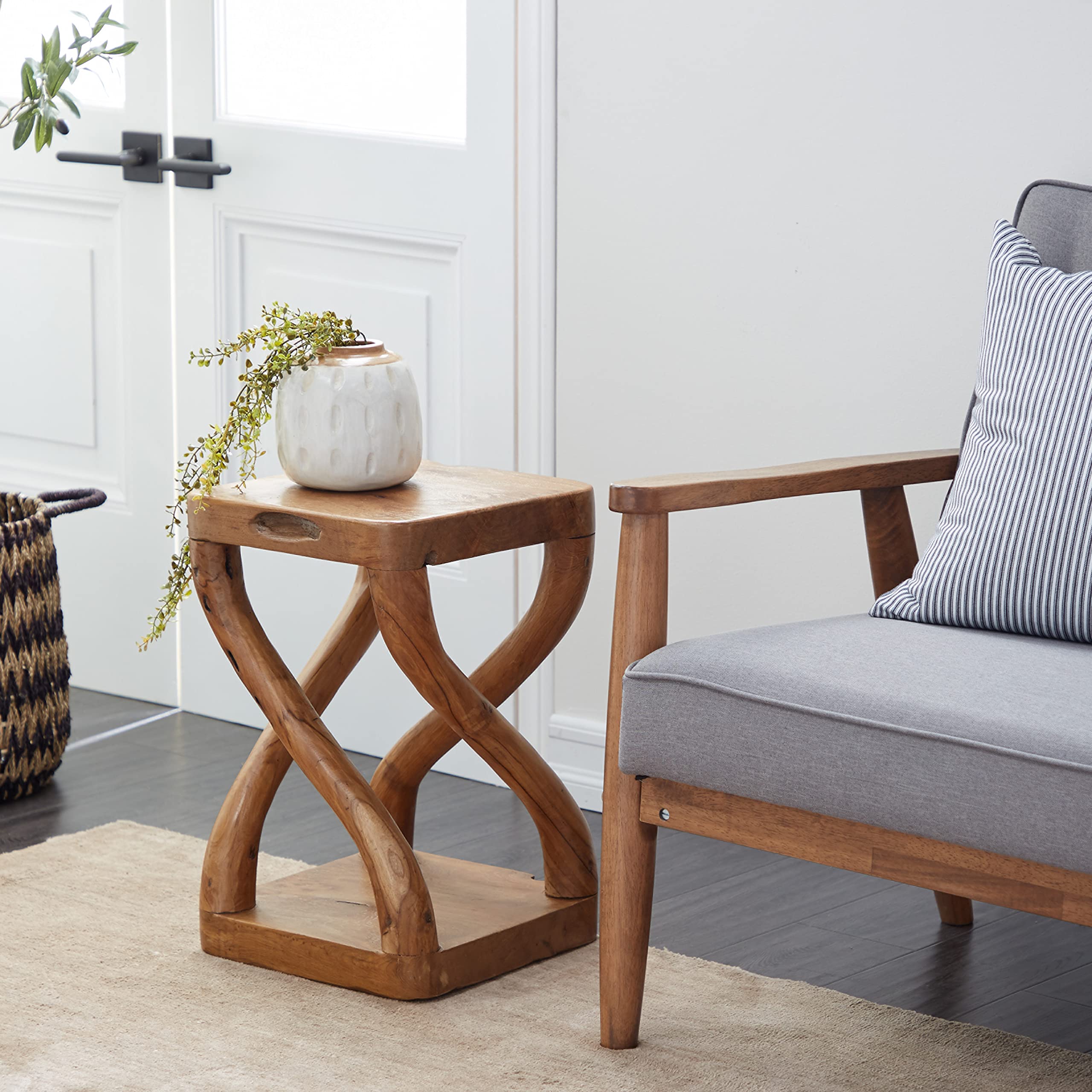 Handmade Teak Wood Live Edge Side Table with Curved Legs - 13