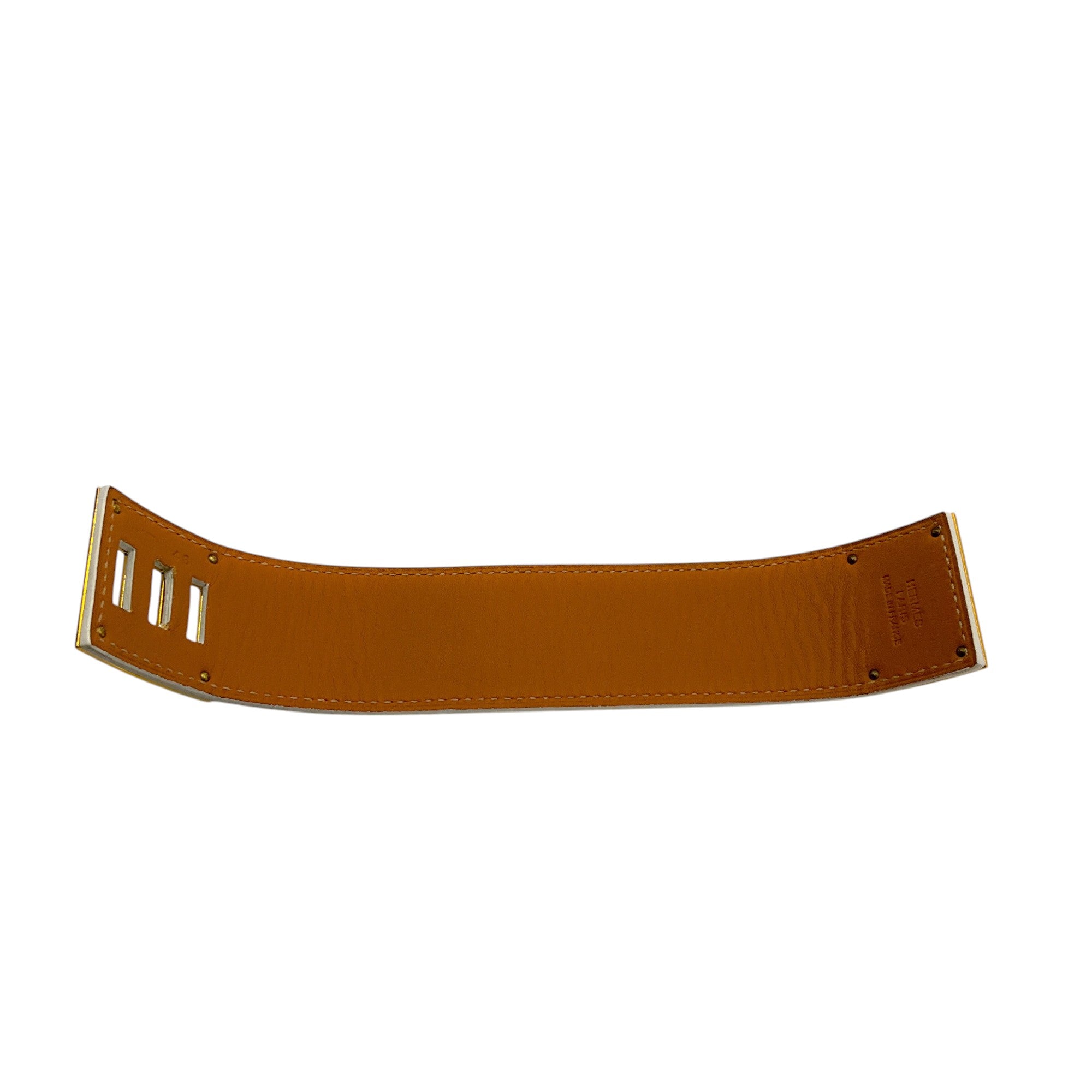 Hermes Kelly Dog Leather Wide Bracelet - White & Gold Plated for Women | Luxury Fashion Jewelry for Parties, Weddings & Special Occasions