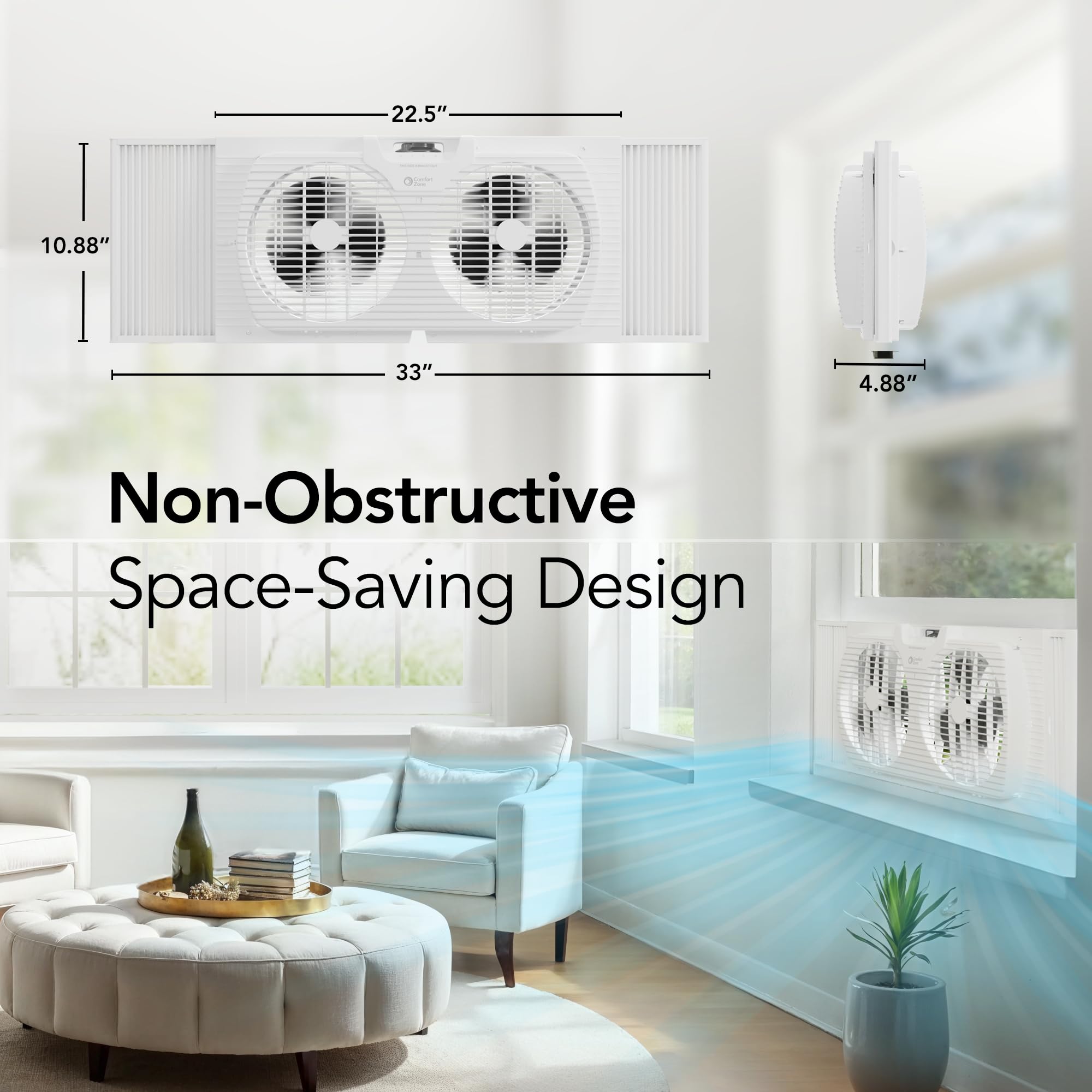 9 Inch 3 Speed Dual Window Fan with Auto-Locking Expanders - Quiet Bedroom Cooling Fan with Removable Bug Screen - White - Perfect for Home, Office & Dorm Room Ventilation