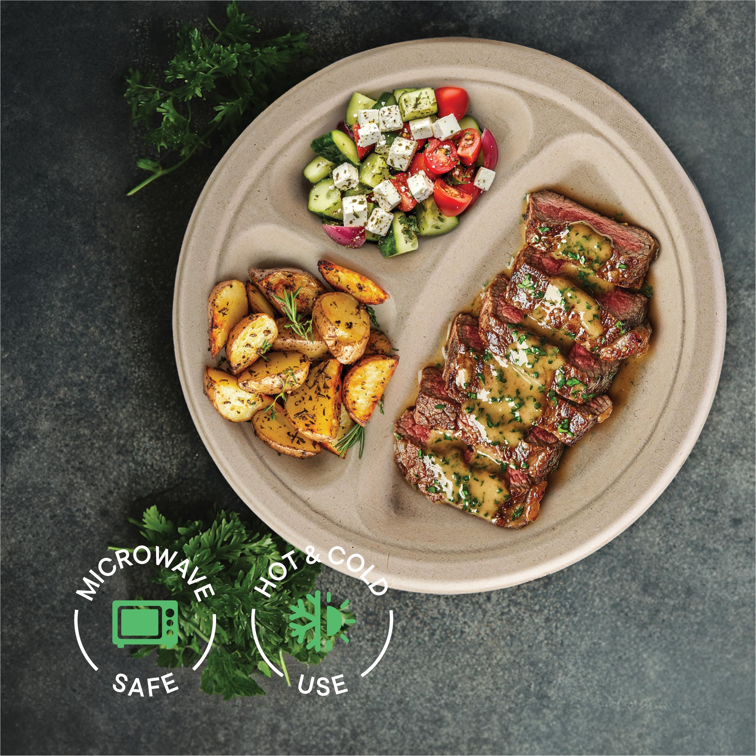 Eco-Friendly 10 Inch Compostable Paper Plates [500 Count] - Heavy-Duty Biodegradable Dinner Plates with Compartments | Made from Sustainable Sugarcane Bagasse | Perfect for Parties, Picnics & Catering Events | Natural Brown Disposable Plates [Case of 4/125 Pack]