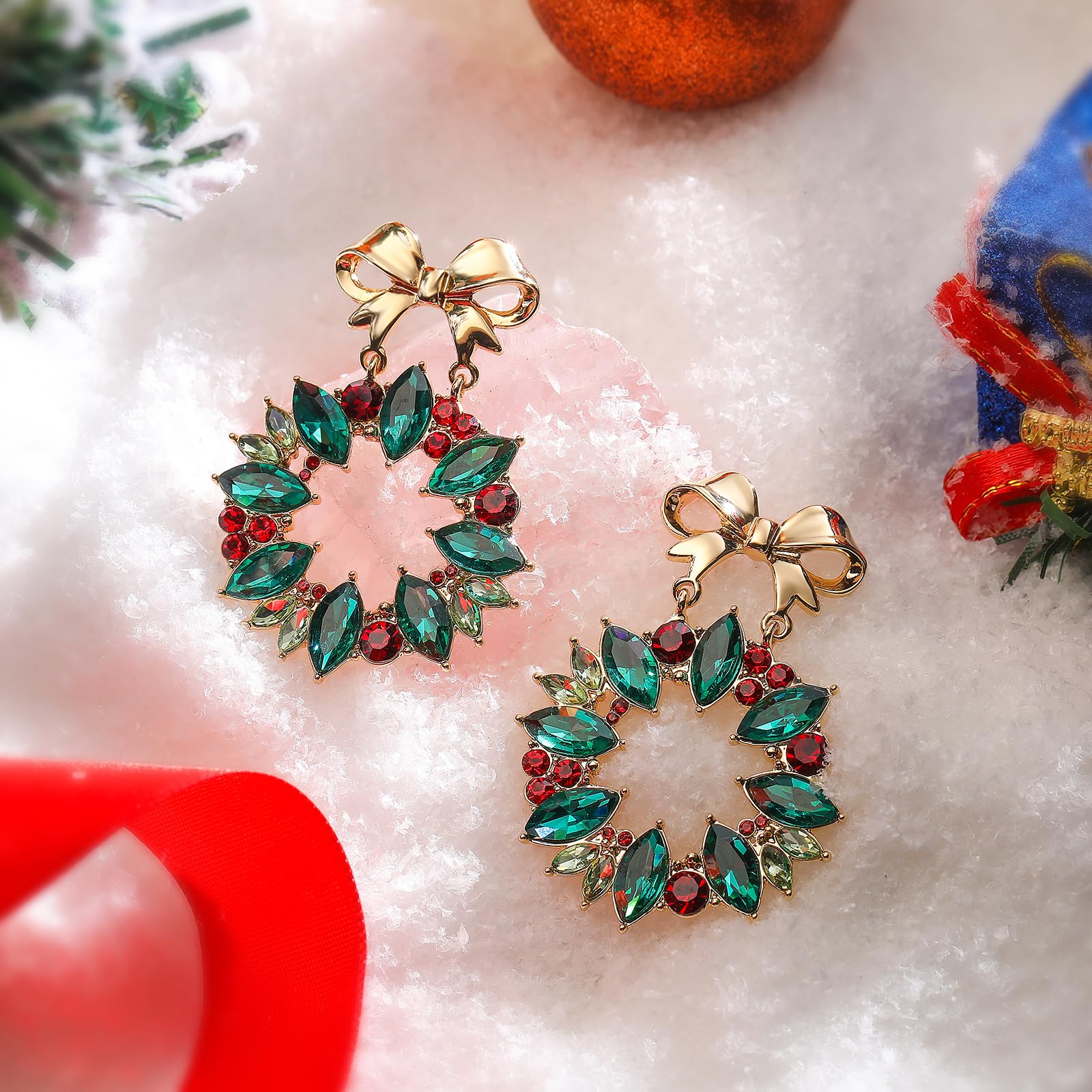 Hypoallergenic Christmas Earrings for Women - Festive Bow Wreath & Santa Claus Dangle Earrings | Holiday Jewelry Gift for Party, Office & Family Gatherings