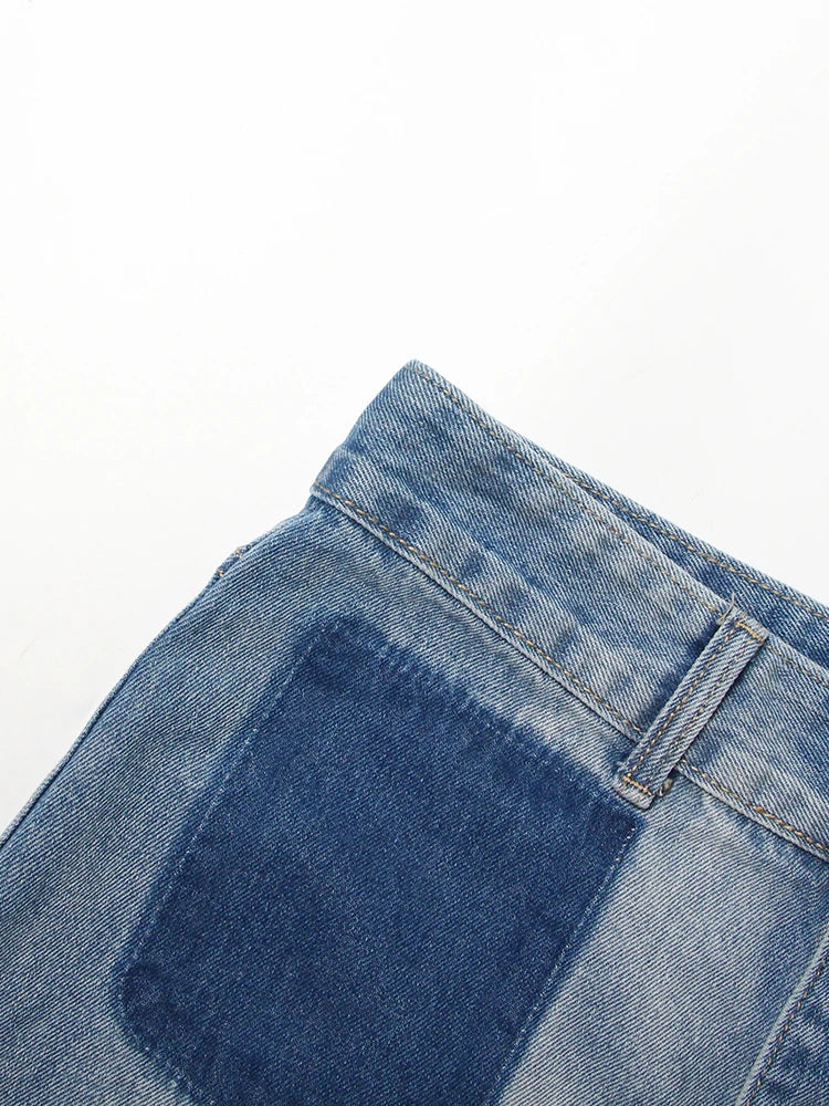 Women's High Waist A-Line Denim Skirt with Patchwork Pockets & Hollow-Out Design - Casual Fashion Skirt for Everyday Wear, Date Night & Office Outfits