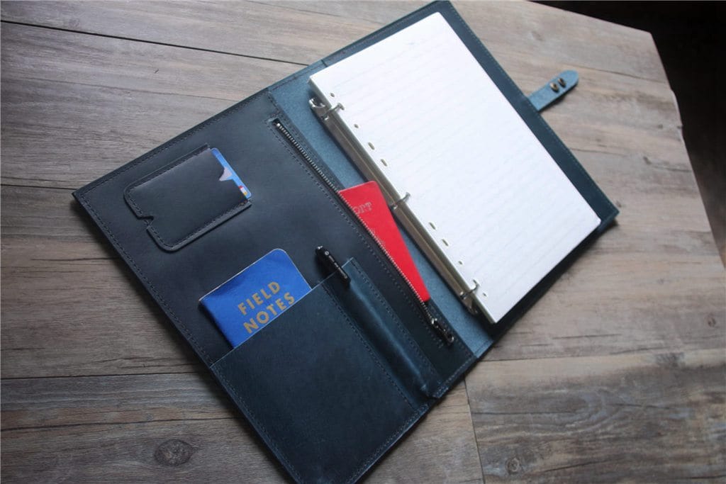Custom Blue Leather Zipper Organizer - Personalized Name Engraving - Perfect for Travel, Office & Daily Essentials Storage