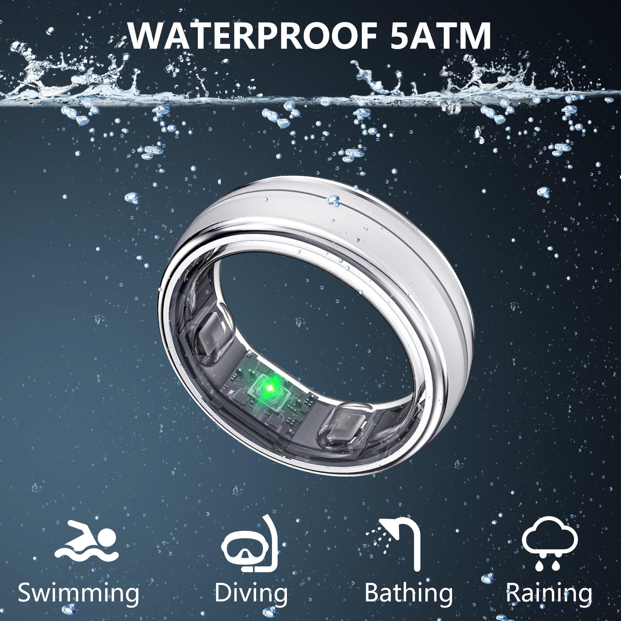 Smart Fitness Ring for Women & Men - Waterproof Activity Tracker with Heart Rate Monitor, Sleep & Step Counter | iOS & Android Compatible Health Ring | No Subscription Needed | Perfect for Workouts, Sleep Tracking & Daily Activity Monitoring (Silver, Size 8)