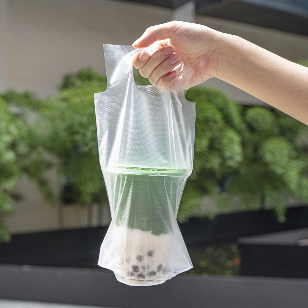 Restaurantware 100-Pack Clear Plastic Drink Carriers with Handles - Disposable Single Cup Bags for Coffee, Tea & Juice Delivery - Perfect for Takeout, Catering & Food Service Businesses