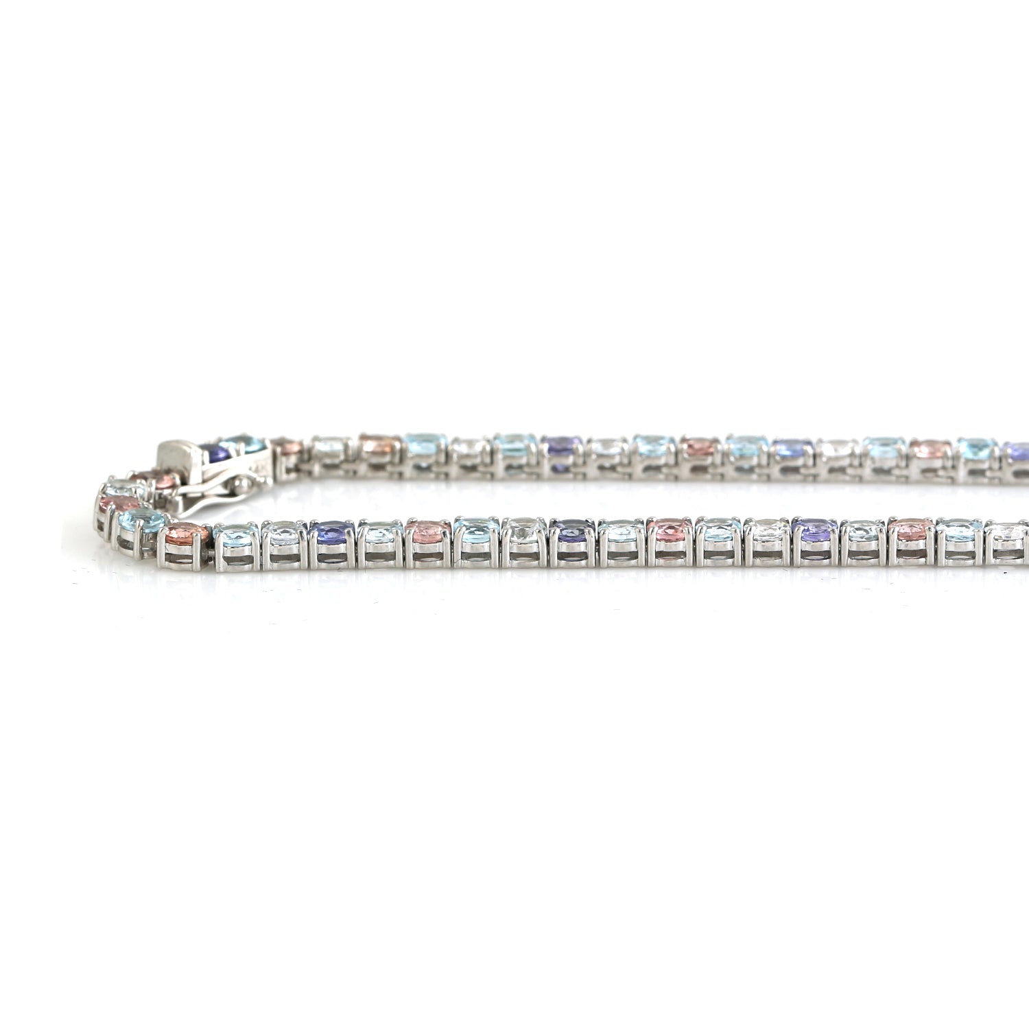 14K White Gold Blue Topaz & Tourmaline Multi-Gemstone Wedding Necklace – Elegant Matinee Length for Brides, Bridesmaids & Special Occasions