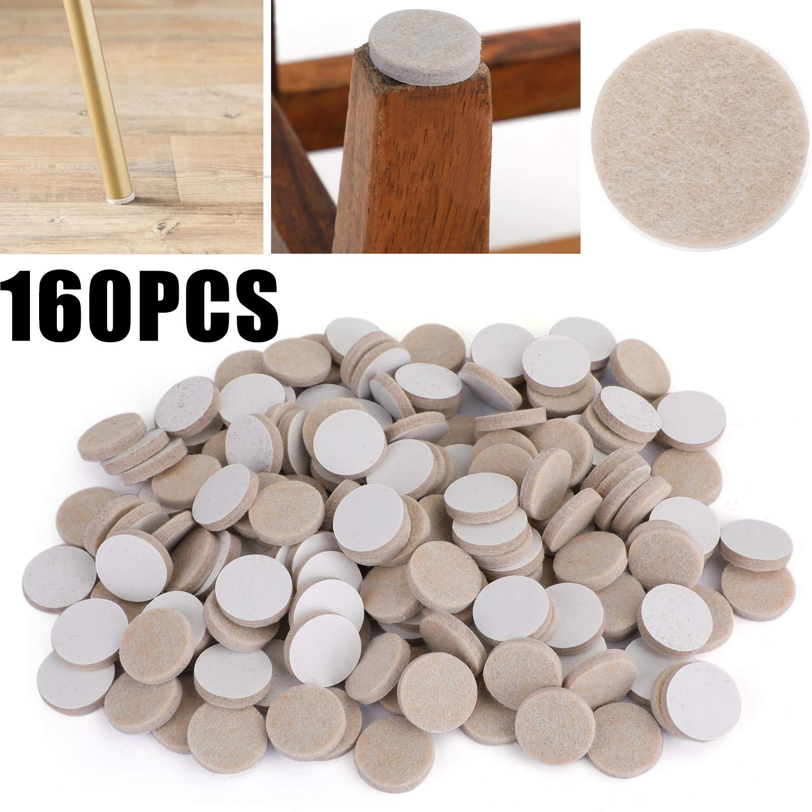 Artudatech 1 Inch Beige Self-Adhesive Furniture Felt Pads - 160 Pieces for Hardwood Floors, Chairs & Tables - Protect Floors from Scratches & Noise