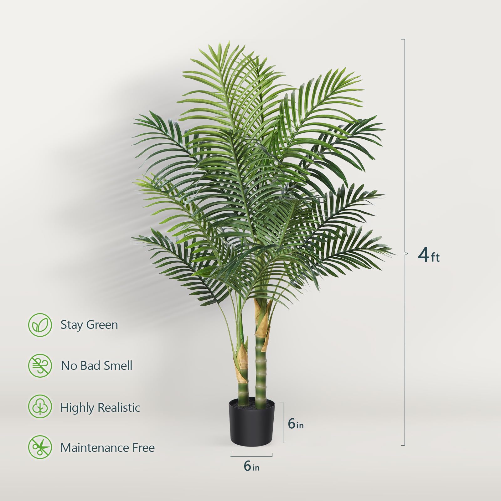 4FT Artificial Golden Cane Palm Tree - Realistic Fake Indoor Plants with Dense Foliage - 2 Pack Home & Office Decor - Perfect for Living Room, Bedroom, Balcony and Commercial Spaces