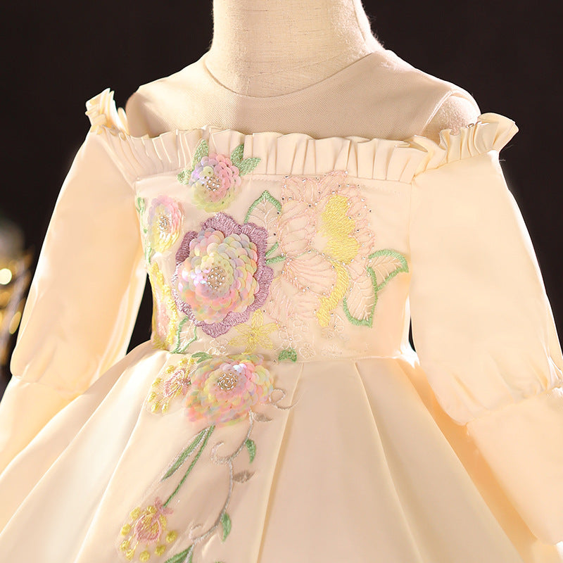 Baby Girl Toddler Prom Dress - Embroidered Puffy Baptism Gown for Birthday Party & Special Occasions | Perfect for Christening, First Communion & Formal Events