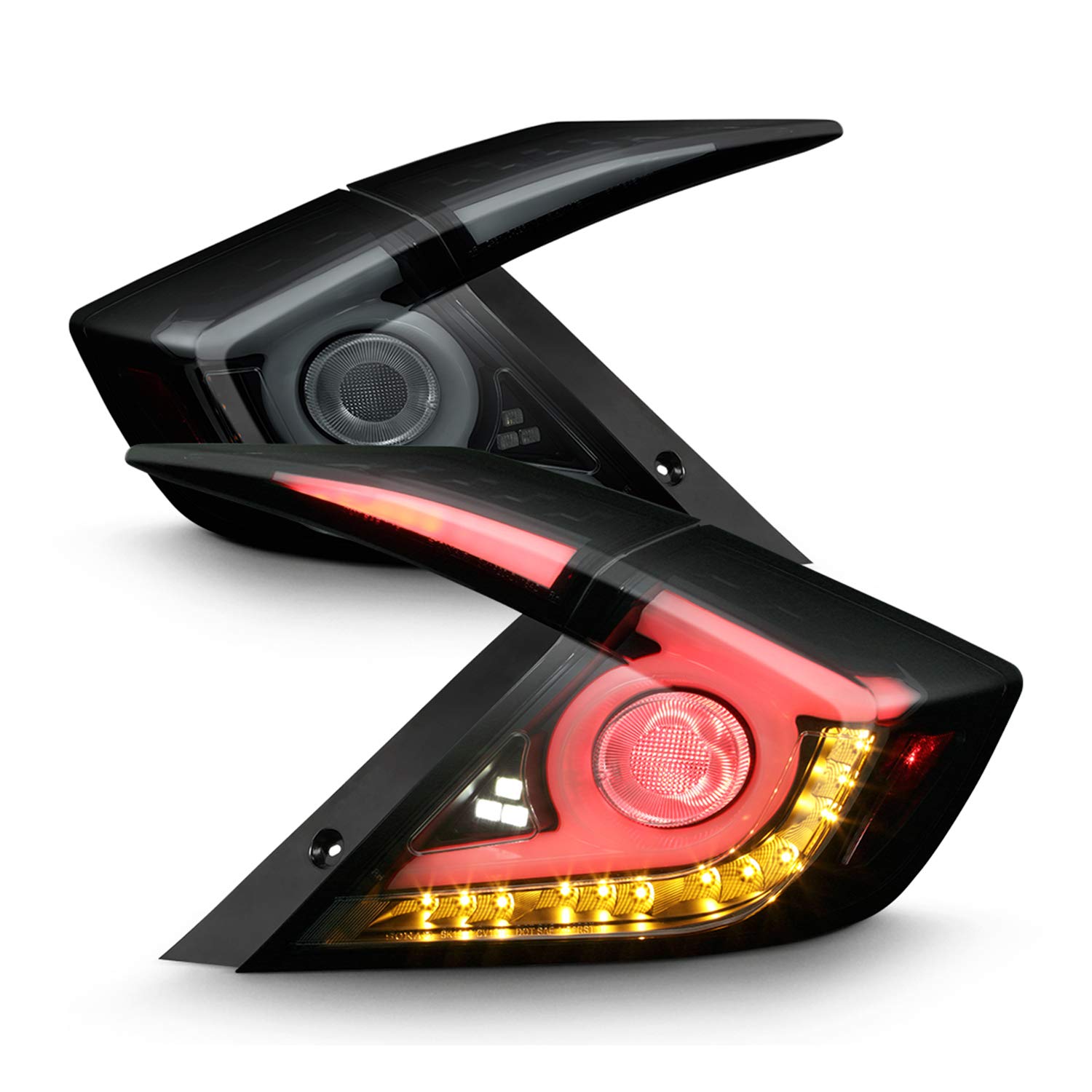AKKON Black Smoked LED Tail Lights for 2016-2021 Honda Civic Sedan - Sequential Amber Turn Signals & Brake Lamps - Direct Fit Replacement - Enhances Style & Safety for Night Driving & Daily Commute