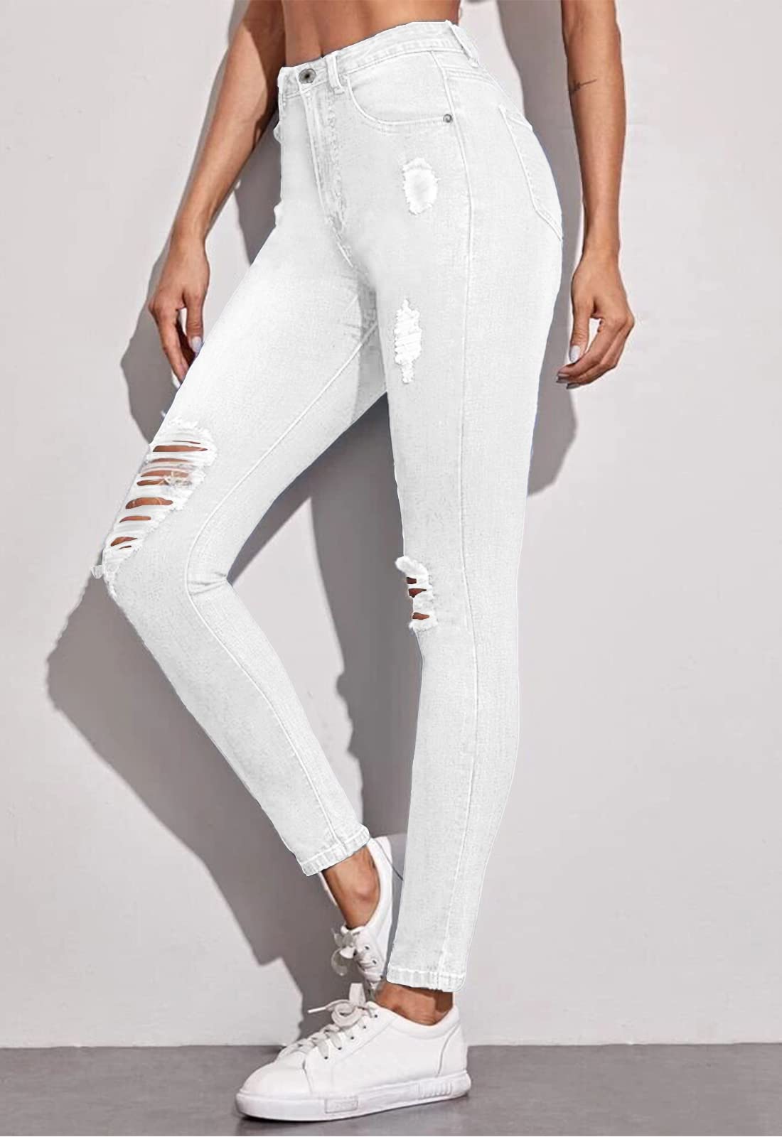 Metietila Women's Ripped Mid Rise Stretch Skinny Jeans - Distressed Denim Pants for Casual Wear & Street Style Fashion