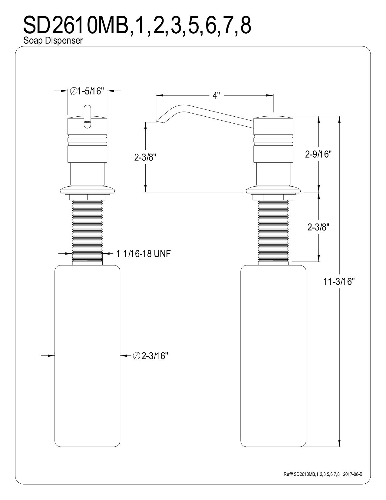 Kingston Brass SD2616 Polished Nickel Straight Nozzle Metal Soap Dispenser - Premium Bathroom & Kitchen Sink Accessory for Modern Homes