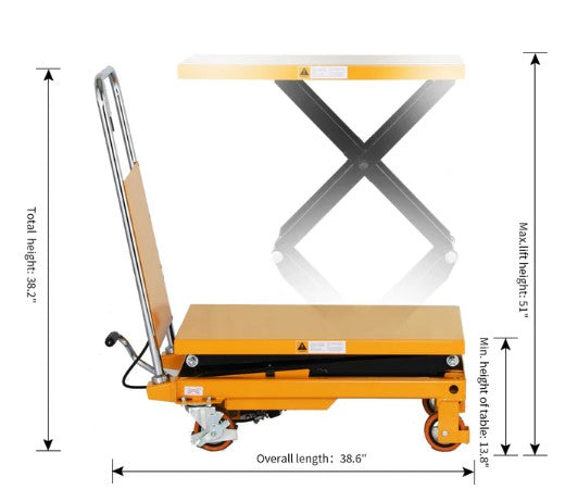 Apollolift A 2007 Heavy Duty Double Scissor Lift Table - 770 lbs Capacity, 51.2