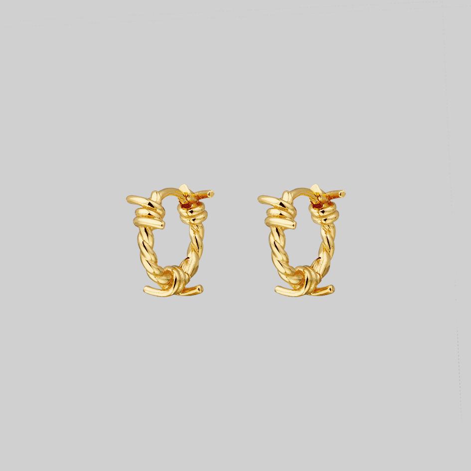Survival Barbed Wire Clicker Hoop Earrings - Gold Stainless Steel Punk Gothic Jewelry for Women | Perfect for Concerts, Halloween & Edgy Fashion Outfits