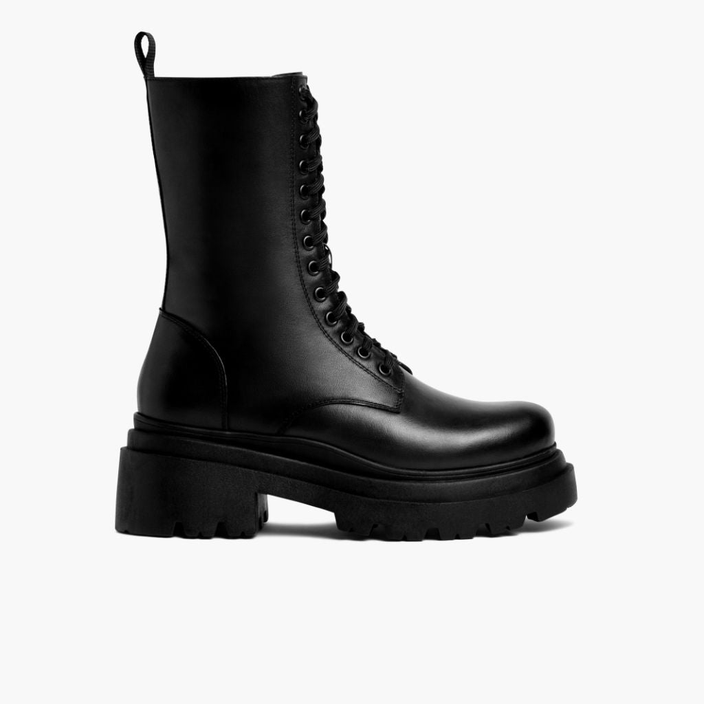 Women's Fatale Platform Combat Boots - Black Leather Gothic Punk Ankle Boots for Fashion, Streetwear & Night Out
