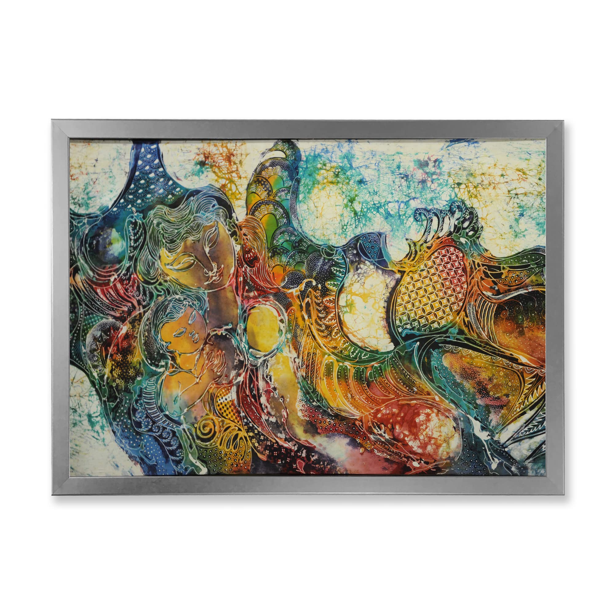 DesignQ Modern Framed Wall Art - Mother and Child Batik Painting - Perfect for Nursery, Living Room & Home Decor