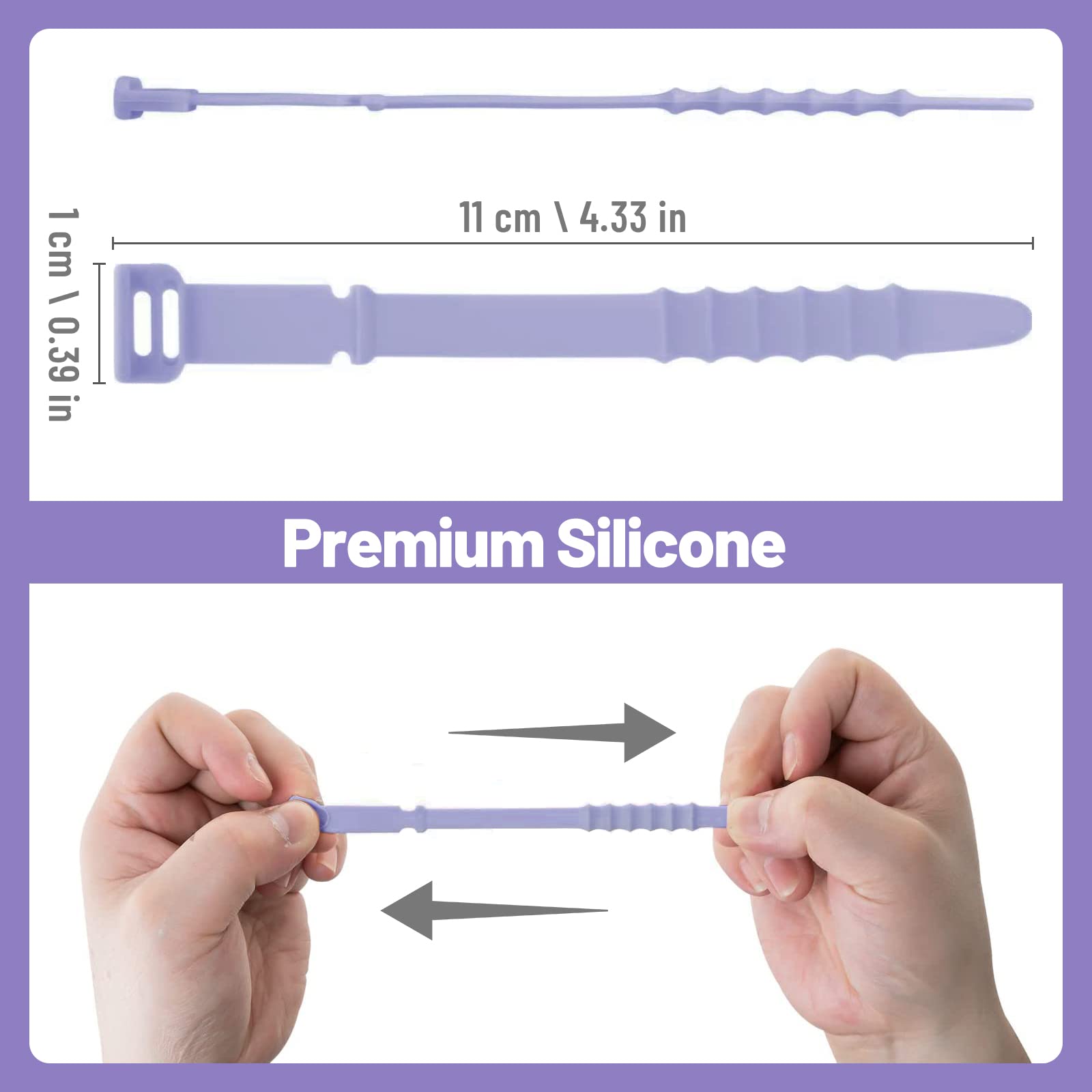20 Pack Reusable Silicone Zip Ties - 4.5 Inch Flexible Rubber Cable Ties for Wire Management, Cord Organization - Home, Office, Desk, Table Organizer - White, Black, Pink, Purple, Blue - Perfect for Electronics, Computer Wires, Christmas Lights & Home DIY Projects
