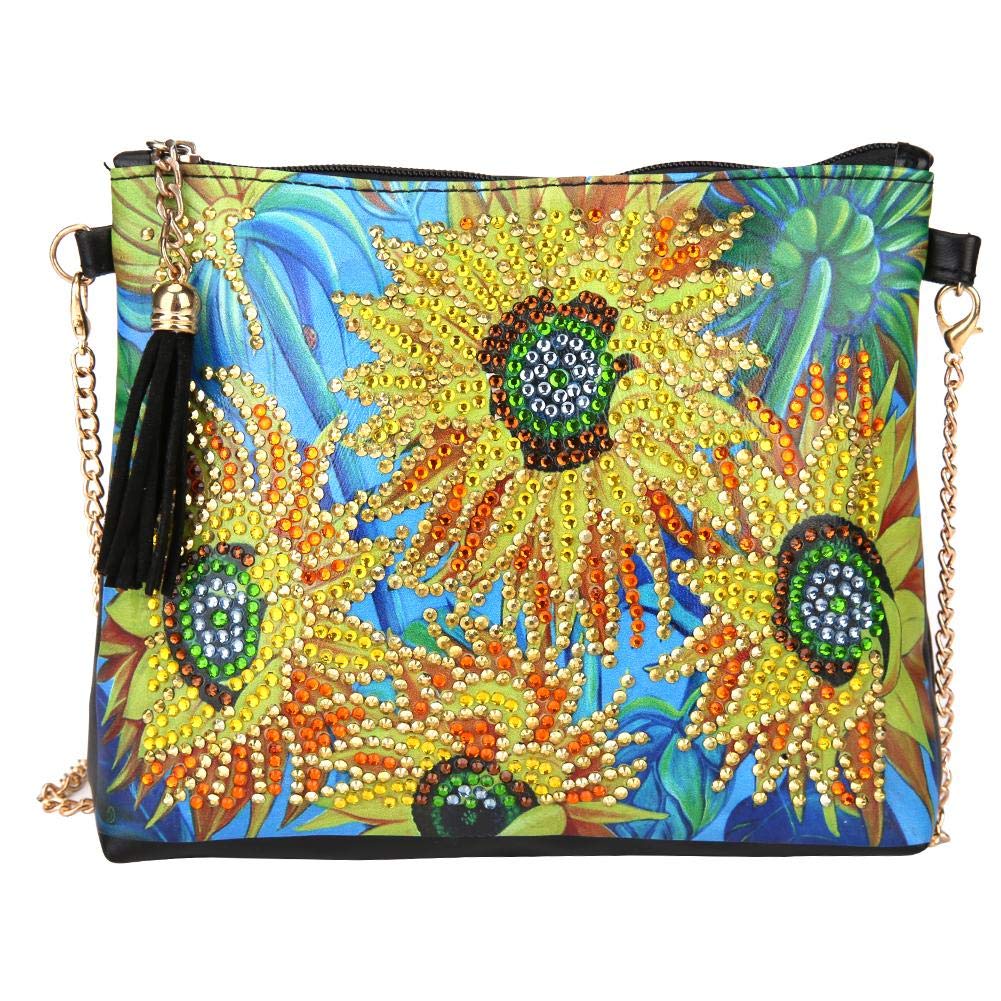 DIY Crossbody Bag for Women - Unique Diamond Painting Clutch Purse with Leather Chain Shoulder Strap (Sunflower Design) | Perfect for Parties, Date Nights & Everyday Use