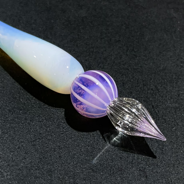 Japanese Glass Dip Pen - Peach Stripe & White Opal - Elegant Calligraphy Writing Tool for Artists, Writers & Lettering Enthusiasts - Perfect for Journaling, Scrapbooking & Handwritten Gifts