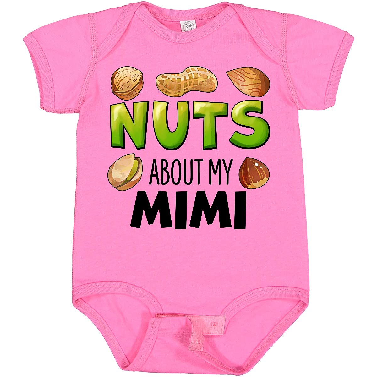 Inktastic Nuts About My Mimi Peanut Almond Pistachio Baby Bodysuit - Cute Organic Cotton Onesie for Grandparents Day, Family Photos & Newborn Gifts