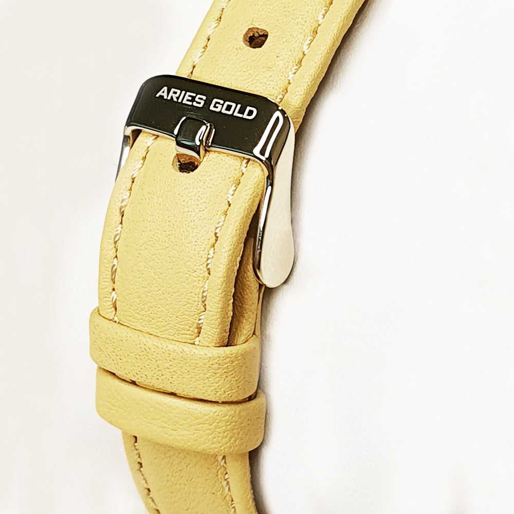 ARIES GOLD Urban Santos Women's Watch - Stainless Steel Case & Genuine Leather Strap - Elegant Gold Tone for Everyday Wear & Office Style
