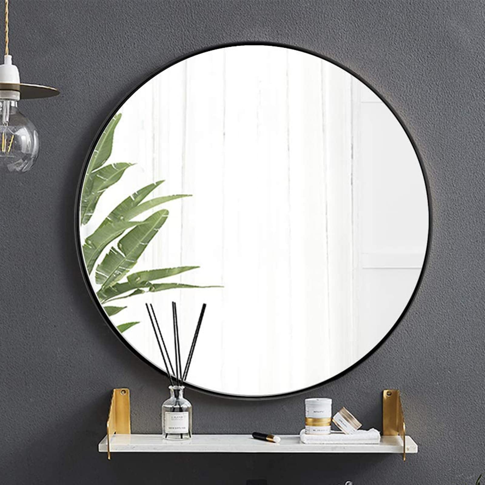 Tangkula 27.5 Inch Round Wall Mirror - Black Metal Framed Bathroom Vanity Mirror for Living Room, Bedroom & Entryway | Decorative Circle Mirror with Rustic Wall Mount Design (Perfect for Makeup, Home Decor & Small Spaces)