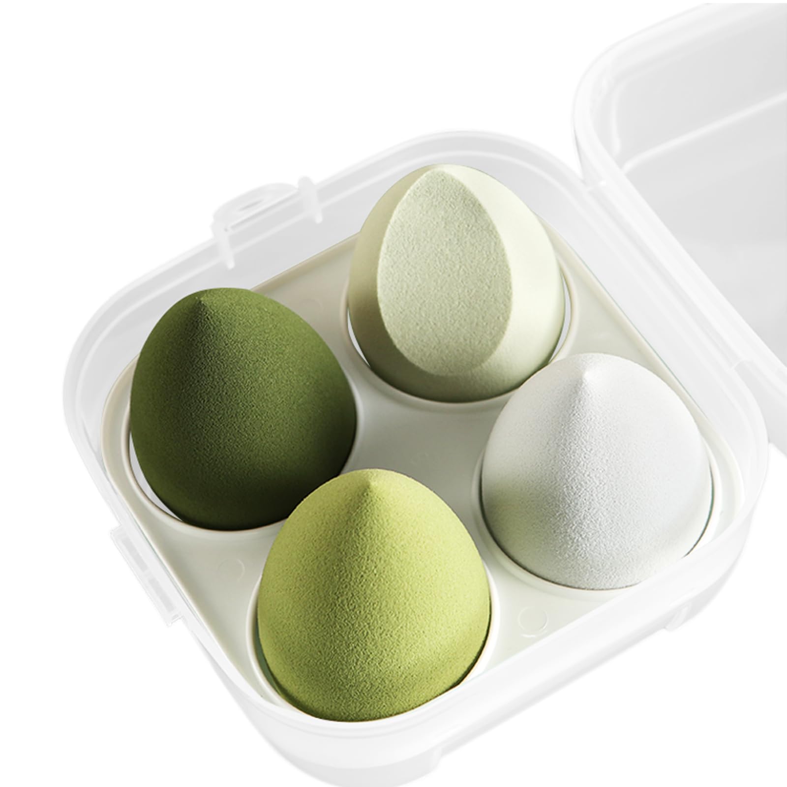 4-Piece Makeup Sponge Set with Storage Case - Latex-Free Beauty Blender for Liquid Foundation, BB Cream & Concealer | Flawless Application for Dry & Wet Use | Perfect for Baking, Contouring & Everyday Makeup (Green)