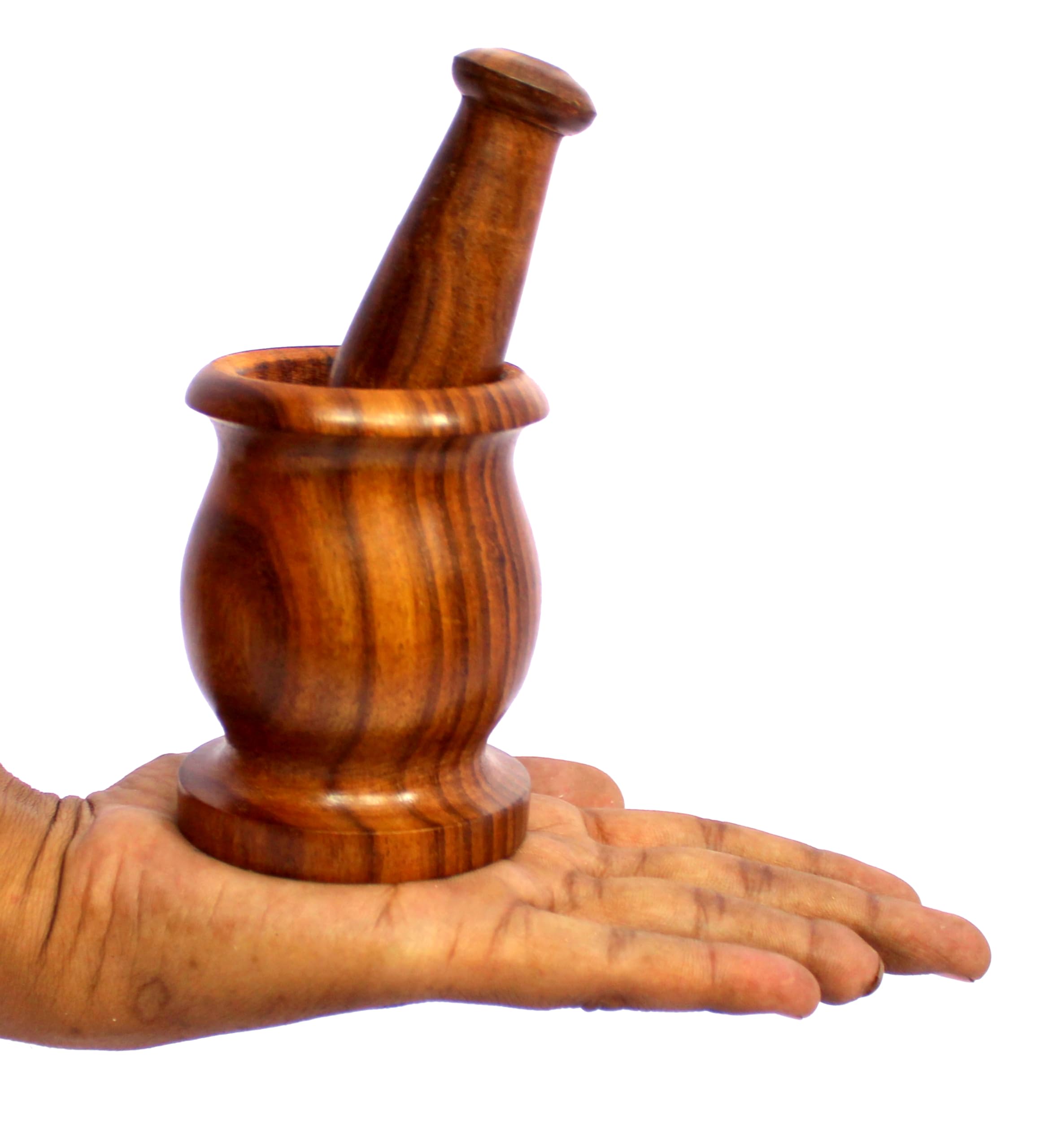 Premium KLEO Wooden Spice Grinder & Mortar Pestle Set - Traditional Okhli Musal for Herbs, Spices & Medicine - Perfect for Kitchen, Ayurveda & Home Cooking (3.5 Inch) - Great for Grinding Fresh Herbs, Making Pastes & Preparing Traditional Remedies