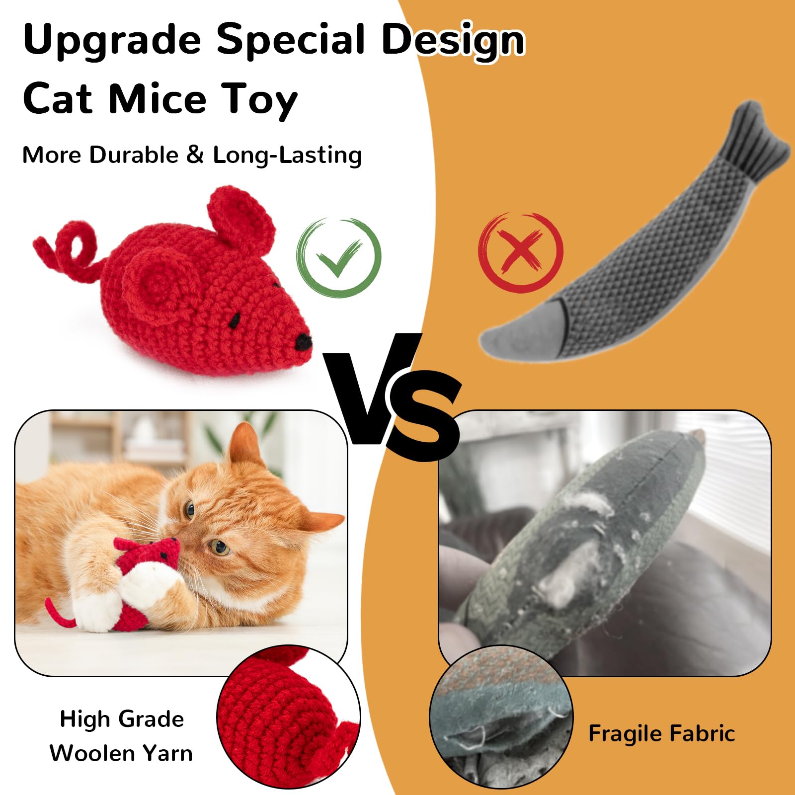 Retro Crochet Catnip Toys for Kittens - 6 Pack Yarn Mice with Catnip, Safe Teeth Cleaning & Interactive Kicker Toys for Indoor Cats - Perfect for Playtime, Training, and Stress Relief