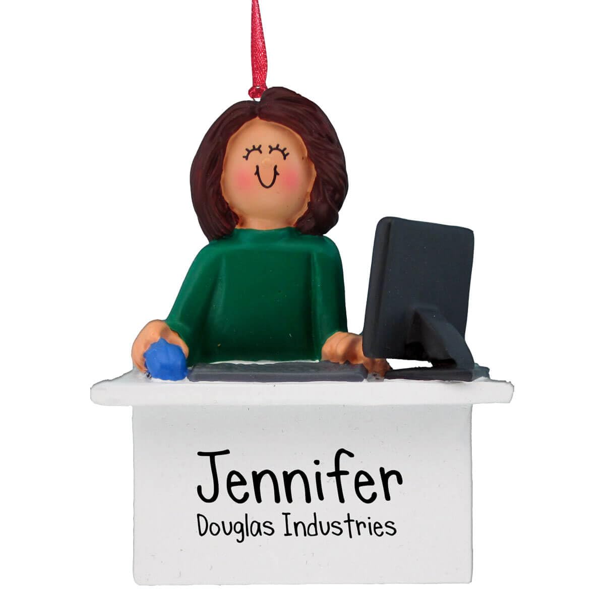 Personalized Female Office Worker Christmas Ornament - Brown Hair Secretary Desk Decor - Perfect for Business Gifts & Holiday Tree Decorations