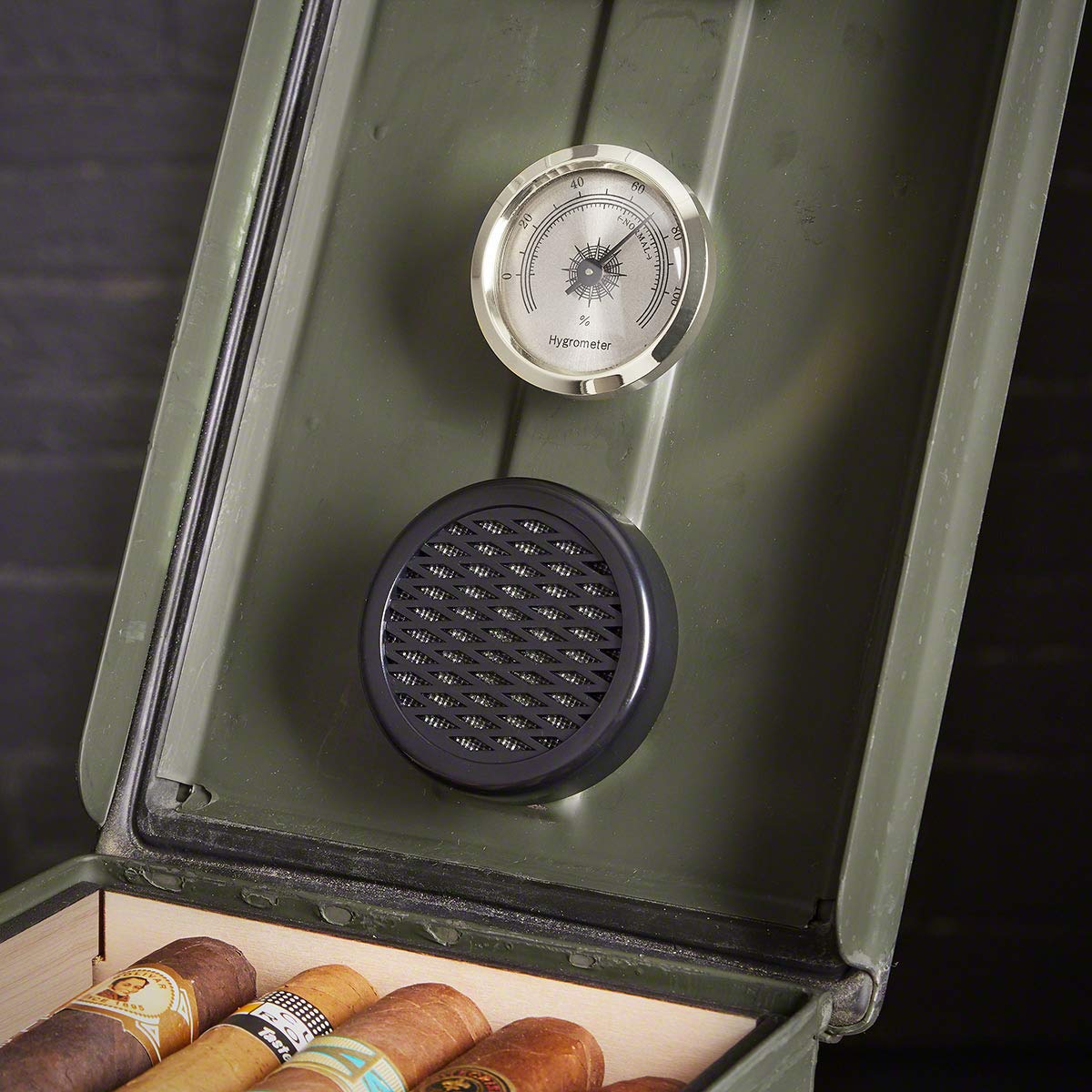 50 Cal Ammo Can Humidor - Custom Marquee Design for Cigars | Perfect for Home, Office, or Man Cave Storage
