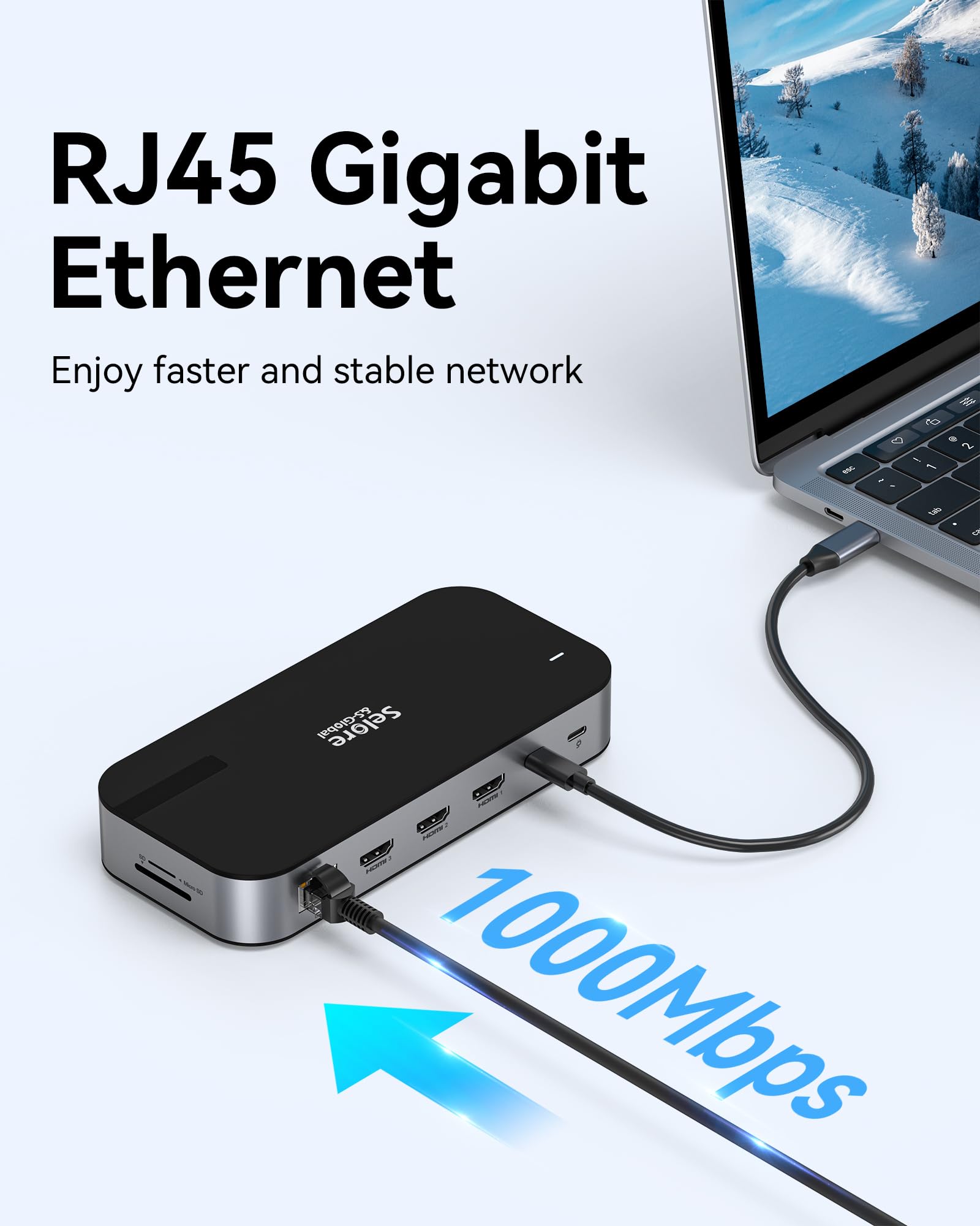 Selore 16-in-1 USB C Docking Station with 3 HDMI Ports, Dual Monitor Support, 10Gbps USB 3.1, 100W PD Charging, SD/TF Card Reader, Ethernet - USB C Hub for Windows & Mac - Perfect for Home Office, Gaming & Multi-Tasking Workspaces