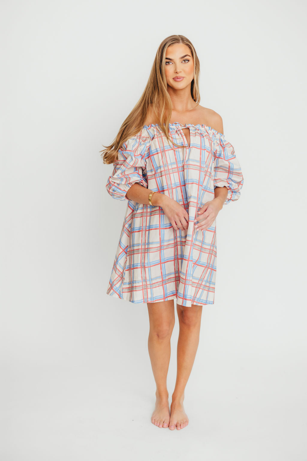 Inaya 100% Cotton Puff Sleeve Babydoll Mini Dress - Blue Multi Floral Print Summer Dress for Women | Casual Wear, Beach Vacation, Date Night Outfit