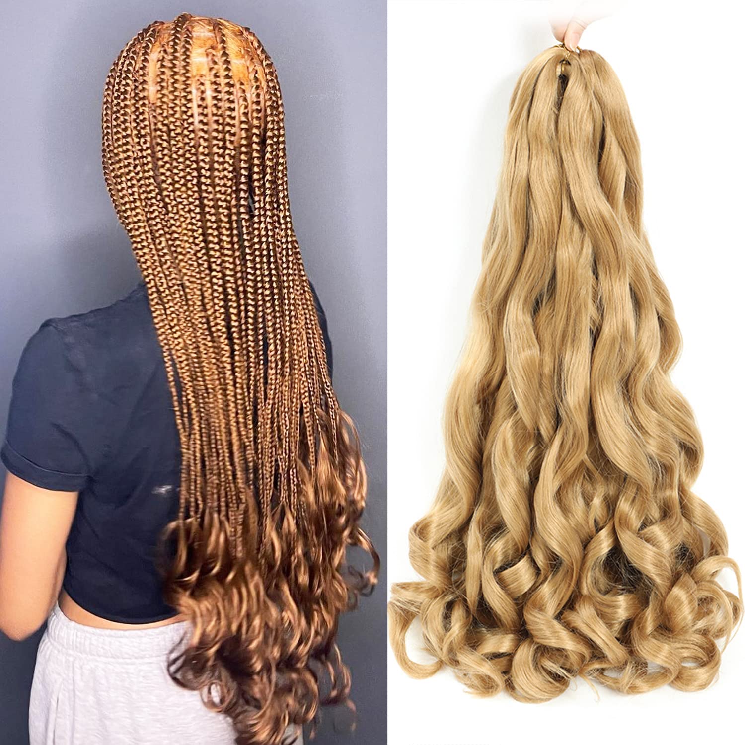 24 Inch French Curly Braiding Hair - Pre-Stretched Bouncy Synthetic Hair Extensions for Black Women | 2 Packs (27 Strands) | Perfect for Protective Styles, Box Braids & Boho Looks