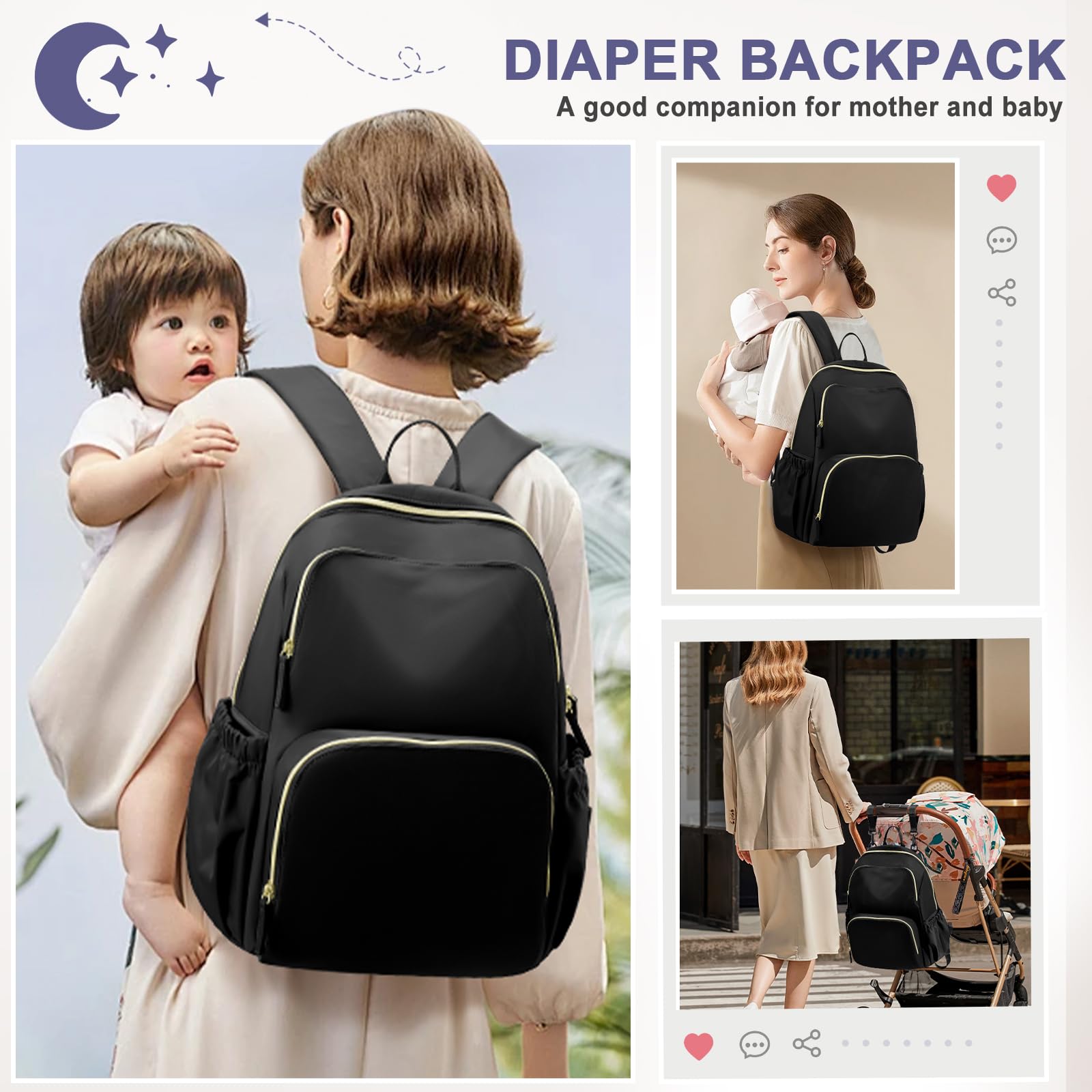 **Waterproof Diaper Backpack for Boys & Girls – Large Multi-Functional Baby Bag with Insulated Pocket | Perfect Baby Shower Gift & Registry Essential for New Moms (Black)** – Ideal for Travel, Daycare & On-the-Go Parenting