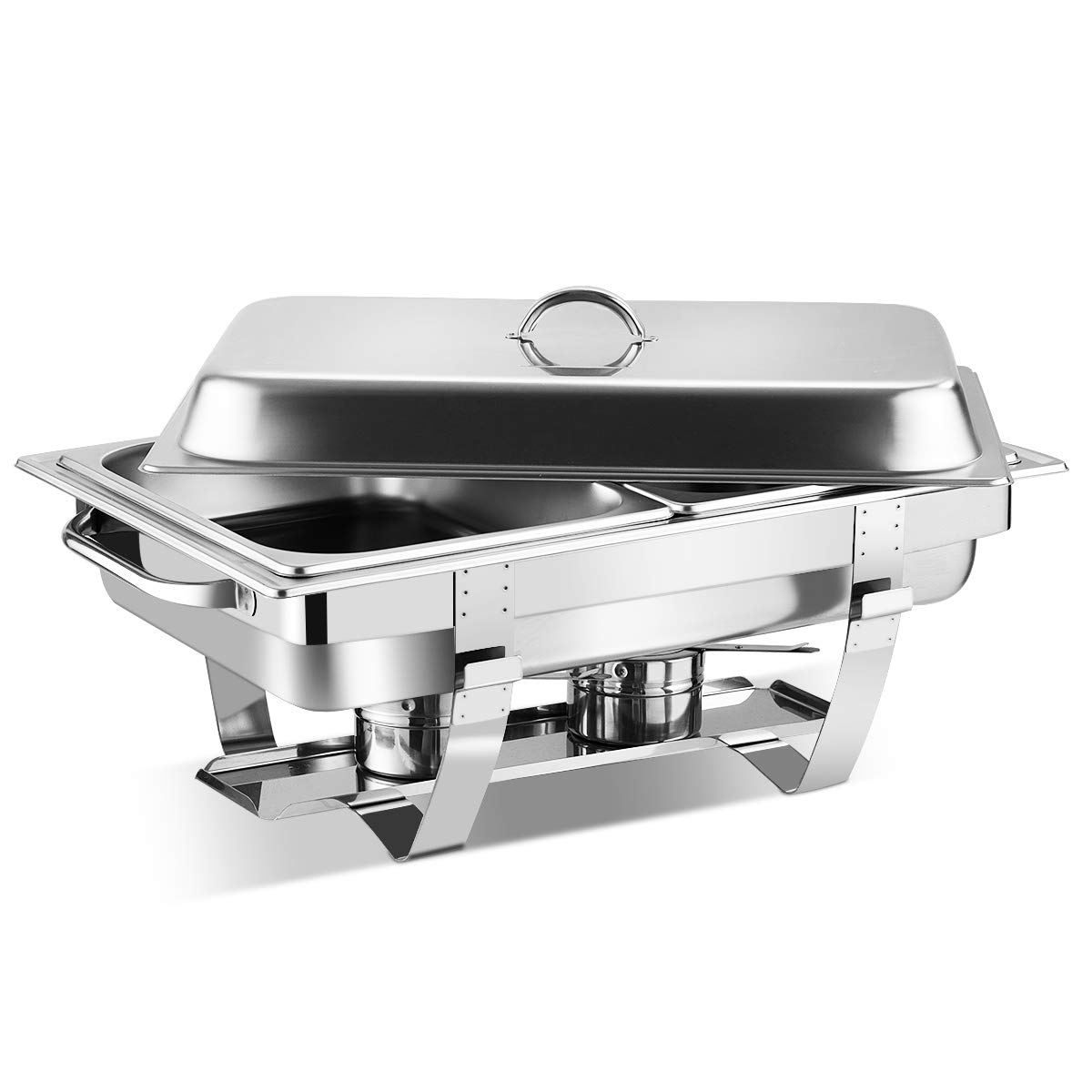 Giantex 2-Pack 9 Qt Stainless Steel Chafing Dishes with Removable Lids & Frame Stand - Buffet Serving Pans with Water Pan & Fuel Holders for Catering, Parties, Weddings & Events - Perfect for Keeping Food Warm at Buffets, Banquets & Outdoor Gatherings