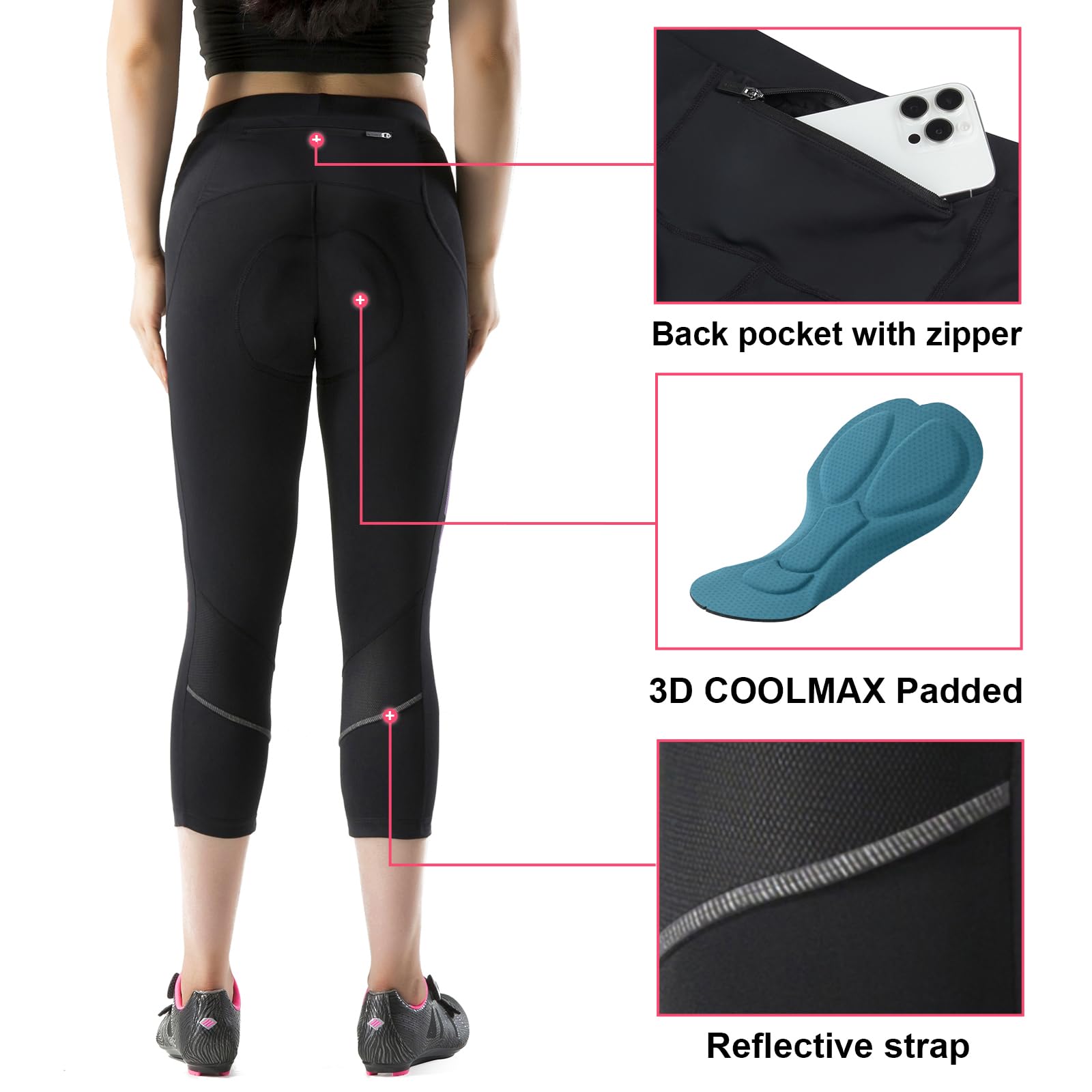 Santic Women's 4D Padded Cycling Capris - Breathable 3/4 Bike Shorts for Road & Mountain Biking | Perfect for Commuting, Spinning Classes & Outdoor Workouts