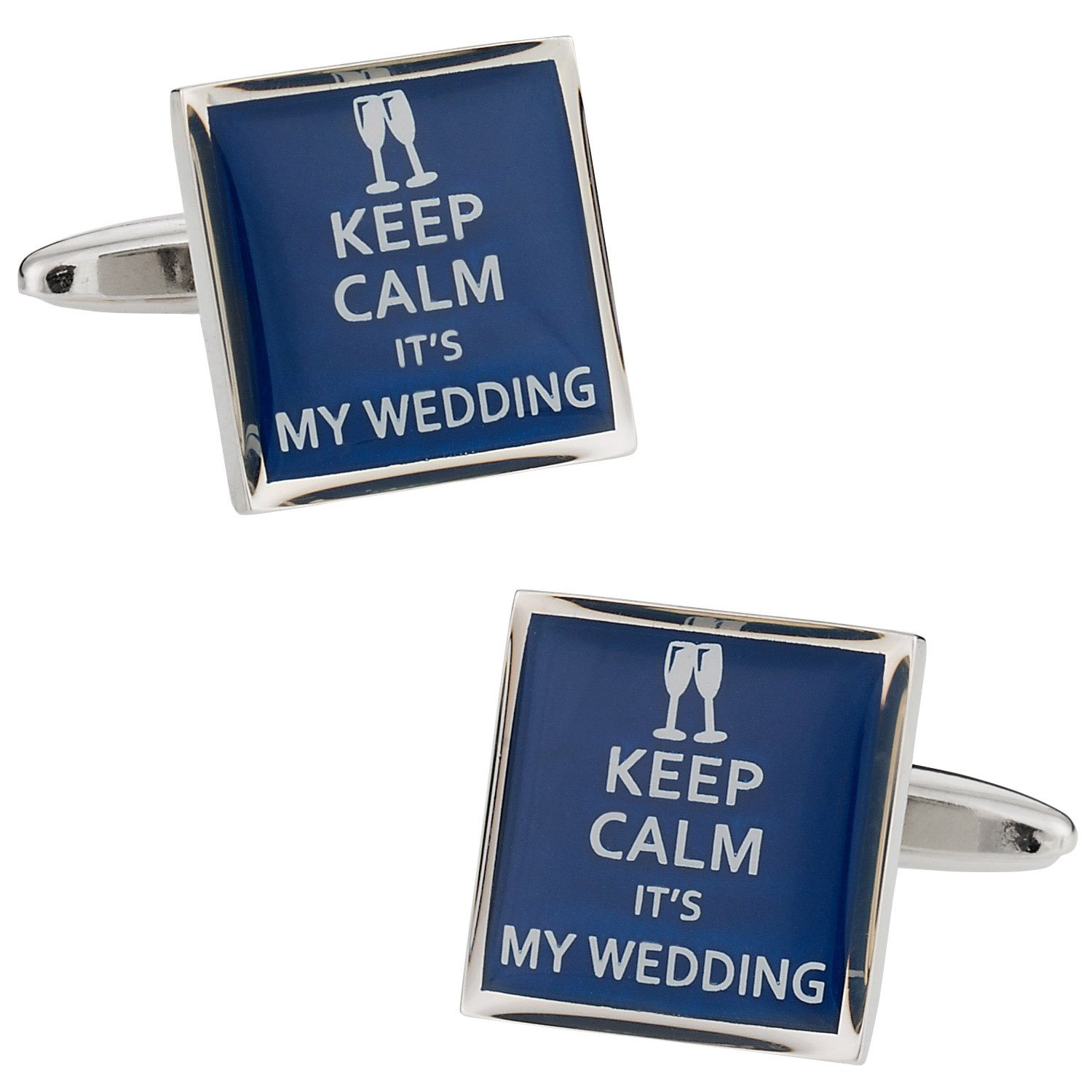 Keep Calm Wedding Cufflinks for Men - Elegant Silver Cuff Links with Travel Gift Box - Perfect for Grooms, Best Man & Formal Events - Funny Novelty Groomsmen Gift for Weddings, Anniversaries & Business Occasions