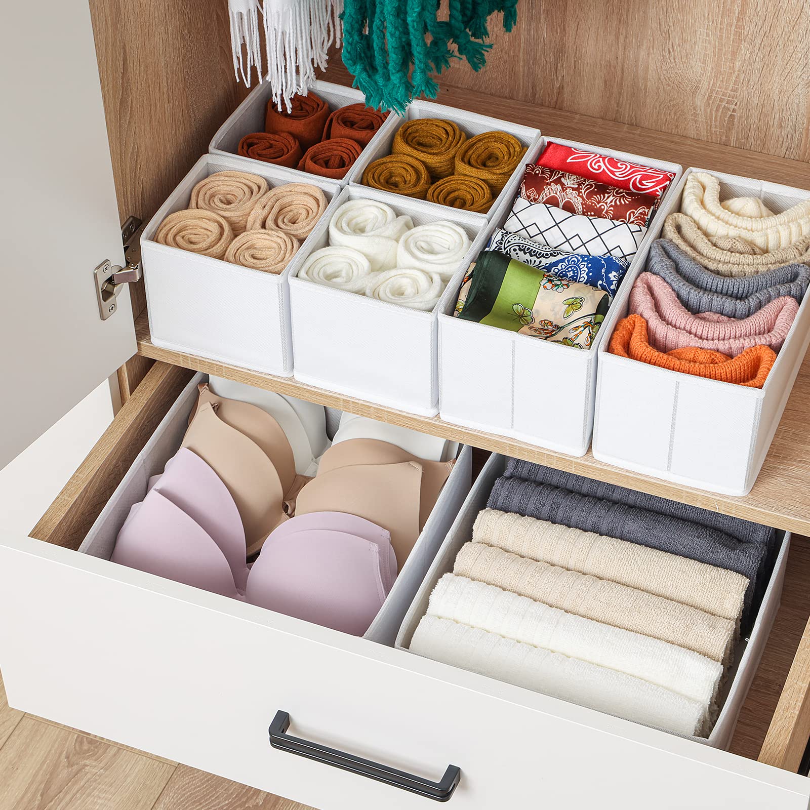 12-Pack Stero Drawer Organizers for Clothes - Foldable Fabric Storage Bins for Dresser, Closet & Underwear Organization - Perfect for Socks, Bras & Clothing Storage (White) - Ideal for Bedroom, Dorm & Travel Use