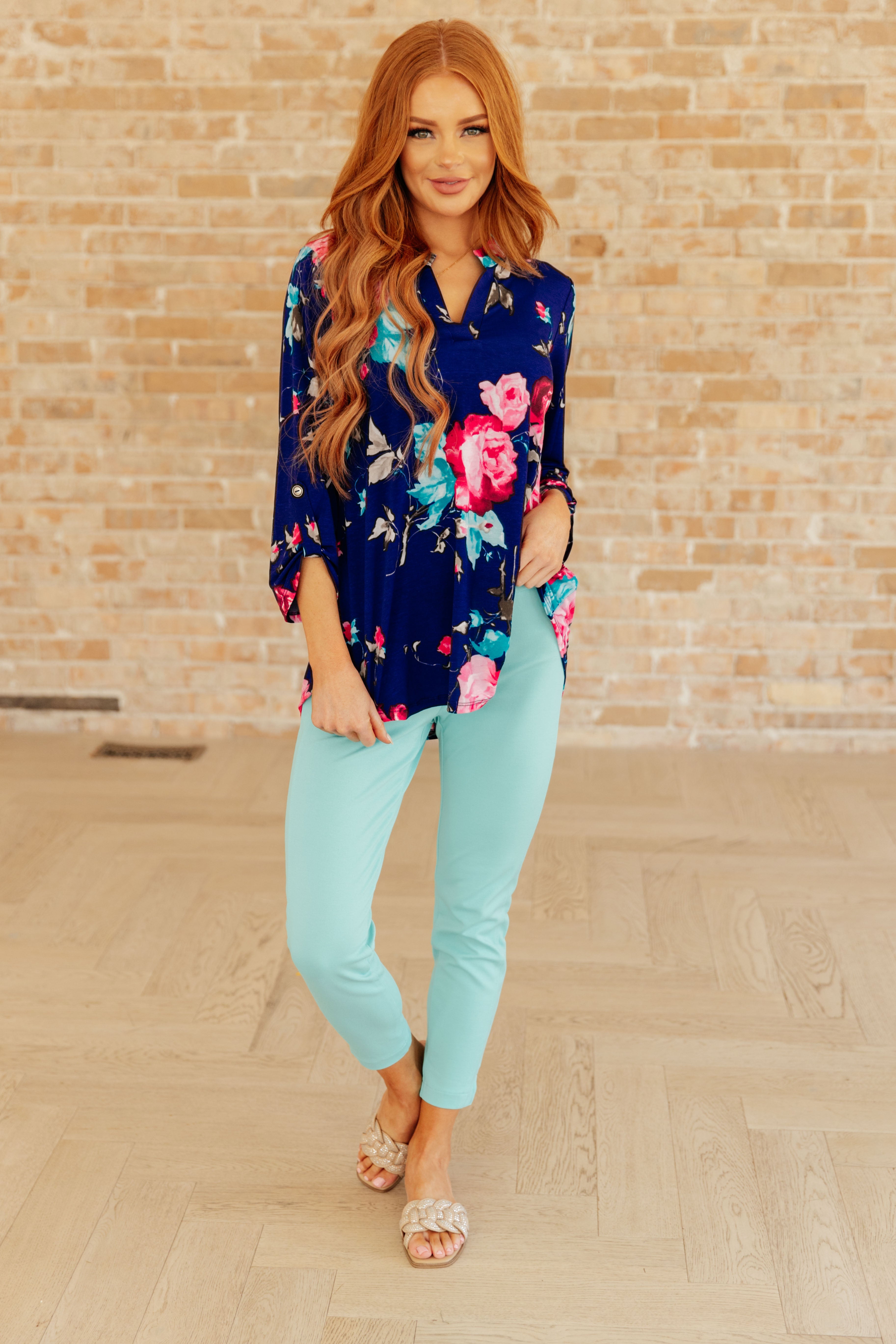 Lizzy Women's Royal Floral Print Blouse - Elegant Casual Tops for Work, Date Night & Everyday Wear