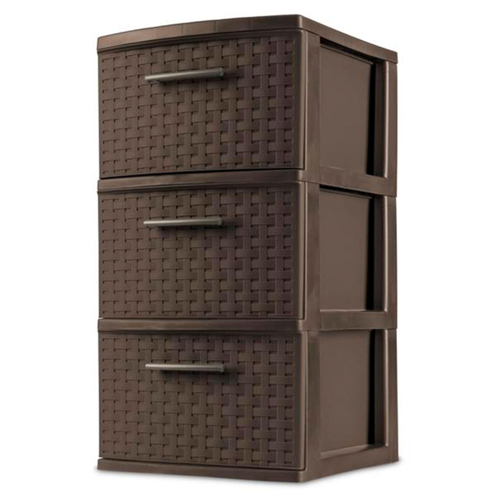 Sterilite 3 Drawer Storage Tower - Plastic Decorative Weave Organizer Drawers for Dorm, Closet, Bedroom & Craft Room - 4 Pack in Espresso - Perfect for Home, Office & School Organization