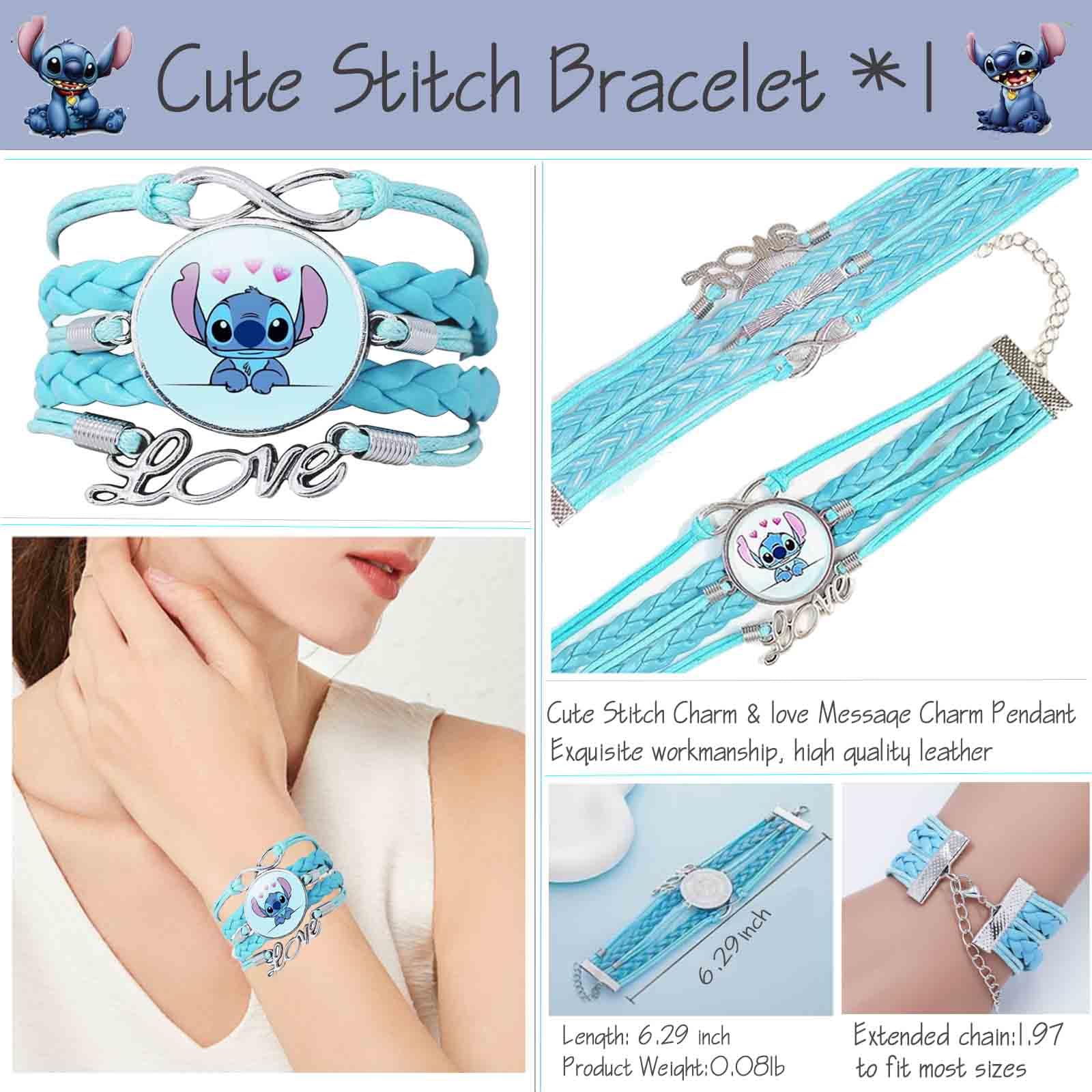 Stitch Anime Merchandise Gift Set for Girls - Cartoon Drawstring Backpack, Keychain Lanyard, Purse, Bracelets & Stickers | Perfect for Cosplay, Birthday Gifts & Disney Fans Collection (Style B)