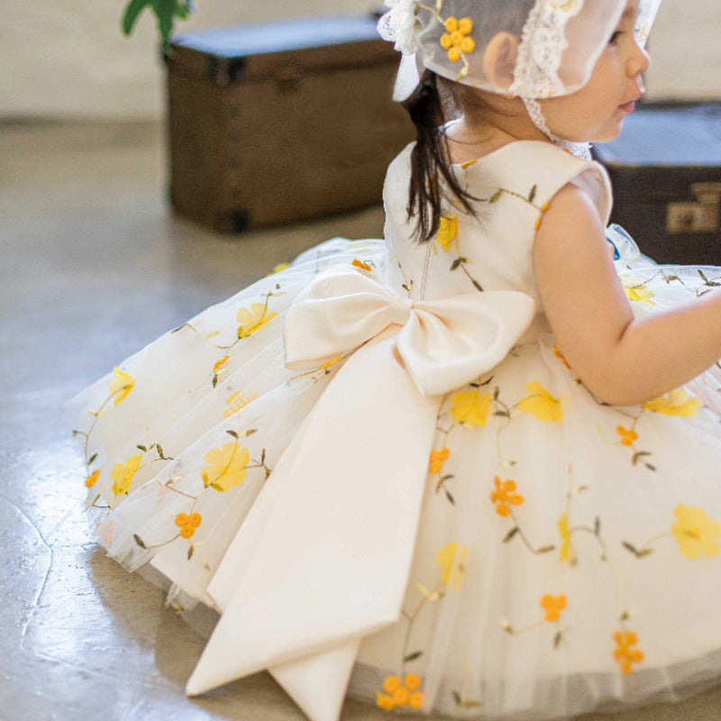 Floral Puffy Sleeve Flower Girl Dress for Baby & Toddler - Elegant Birthday Party Dress for Weddings, Baptisms & Special Occasions
