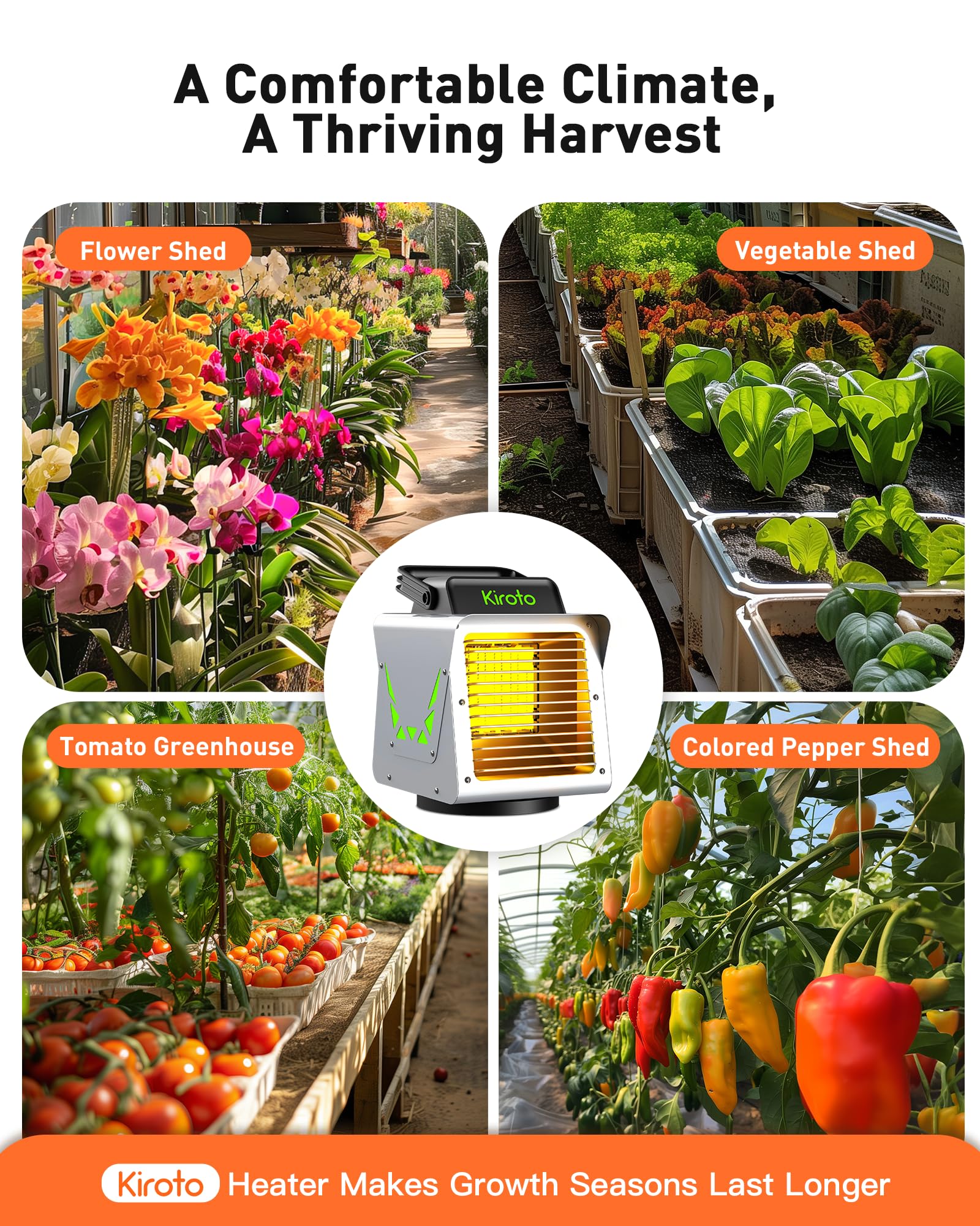 1500W Smart Greenhouse Heater with Thermostat & APP Remote Control - Portable Electric Heater for Plants, Vegetables, Flowers - Safe Indoor/Outdoor Use for Greenhouses, Grow Tents, Garages, and Home Gardens